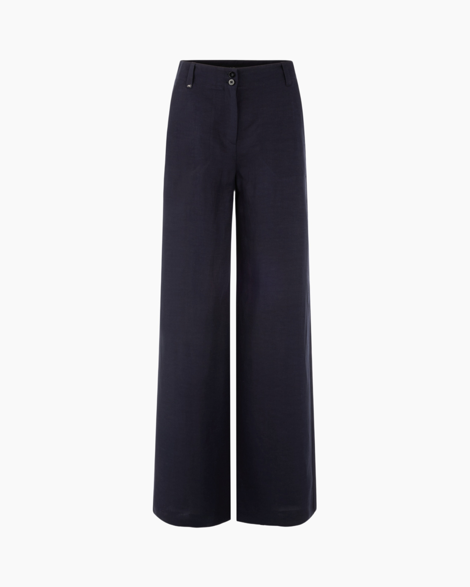 pants, wide-leg, navy, linen, high-waisted