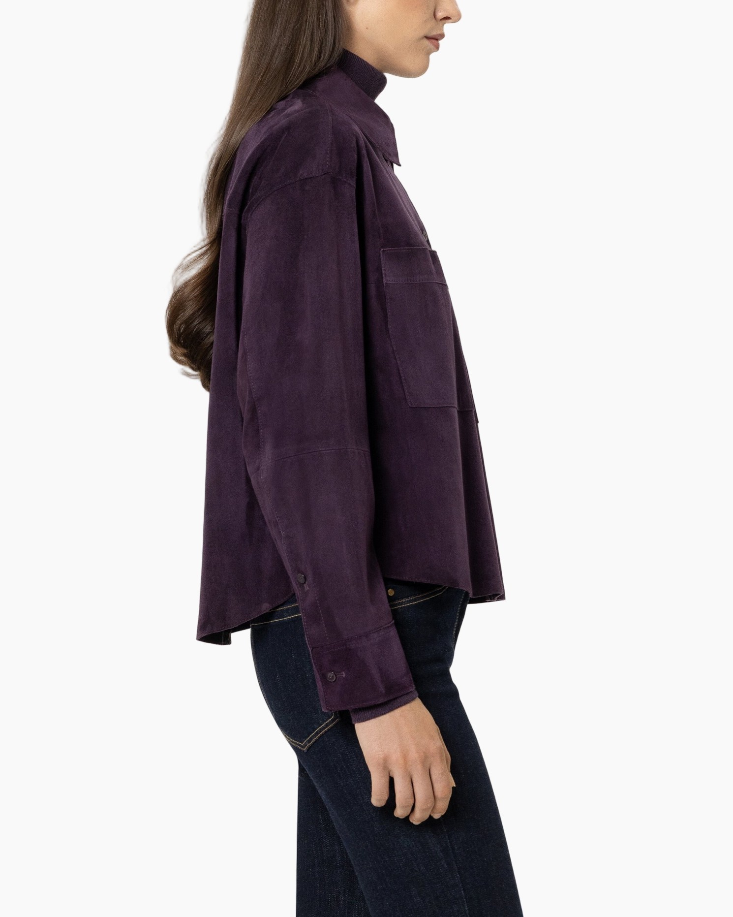 purple shirt, oversized shirt, corduroy, long sleeve, pocket