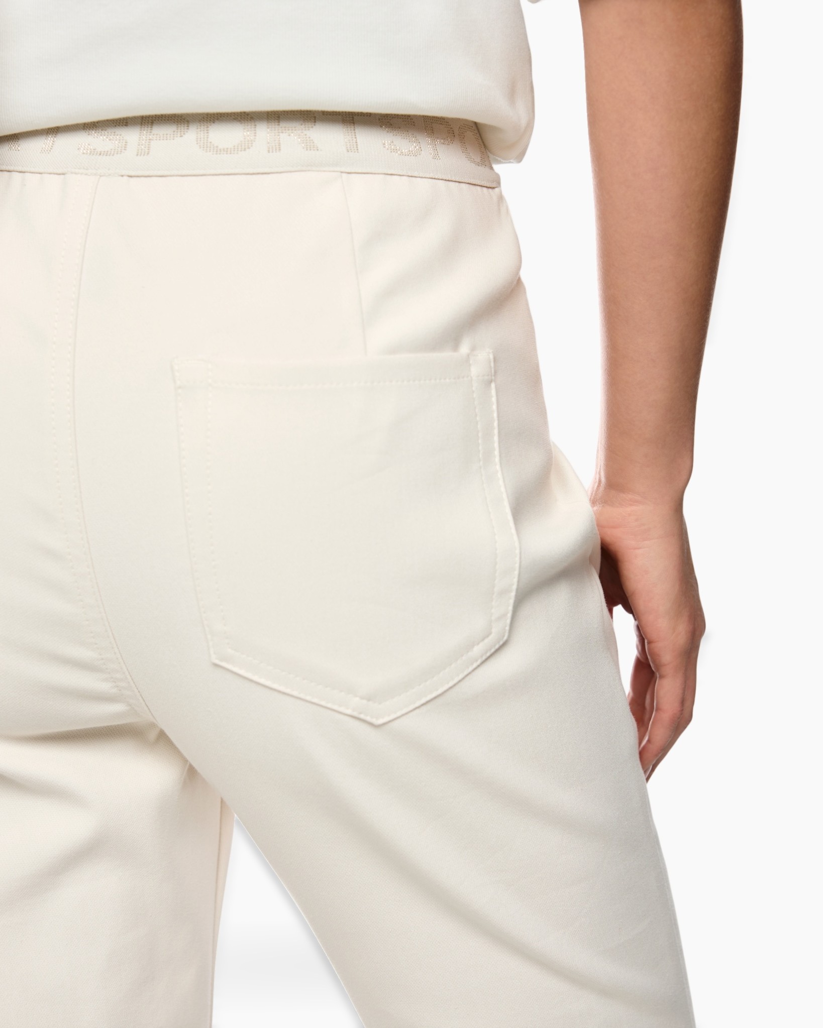 pants, back pocket, creamy white, mid-rise, belted waistband