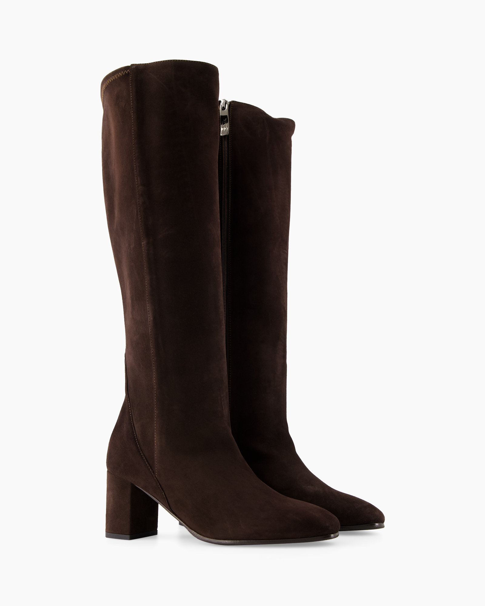 knee-high, brown, boots, block-heel, suede