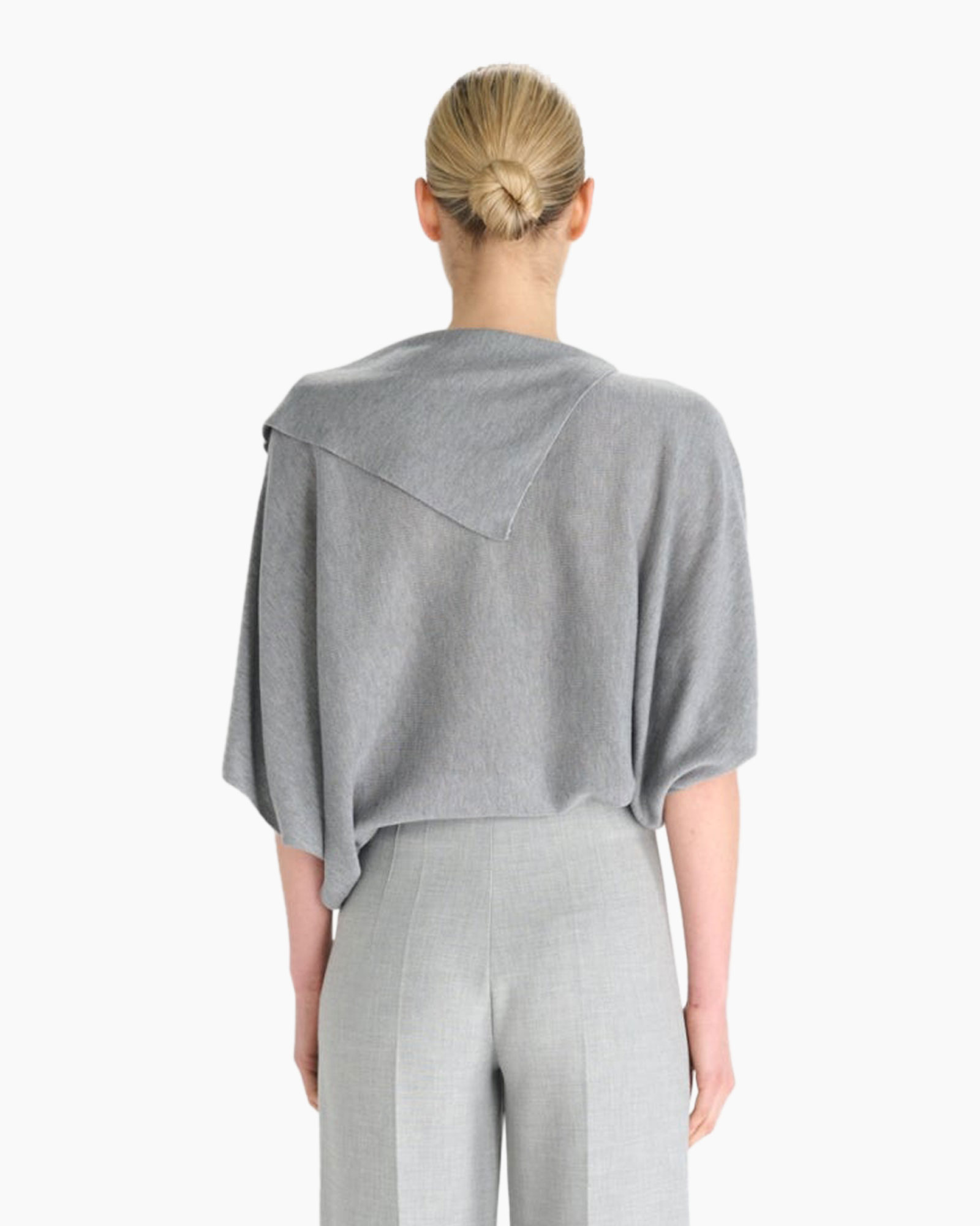 top, poncho, gray, knit, loose-fit