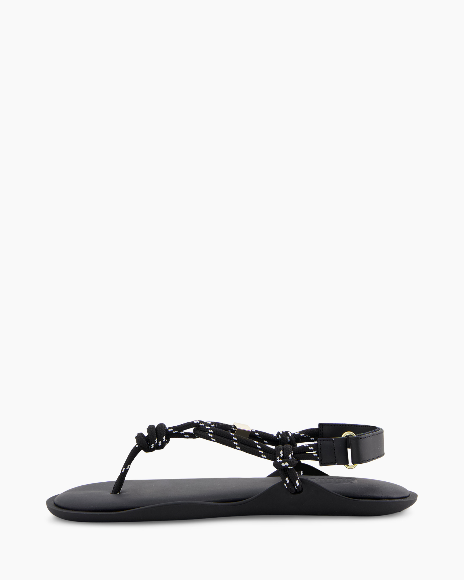 sandals, flat, toe-post, ankle strap, black