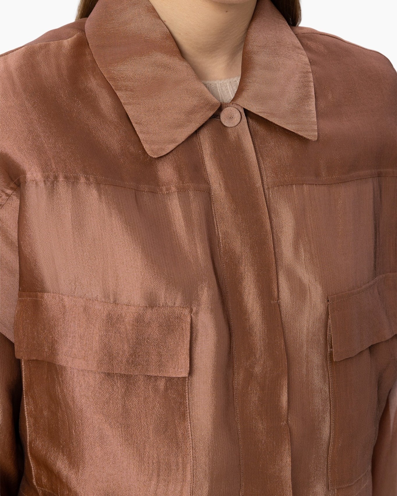 shirt, collar, button, pockets, metallic sheen