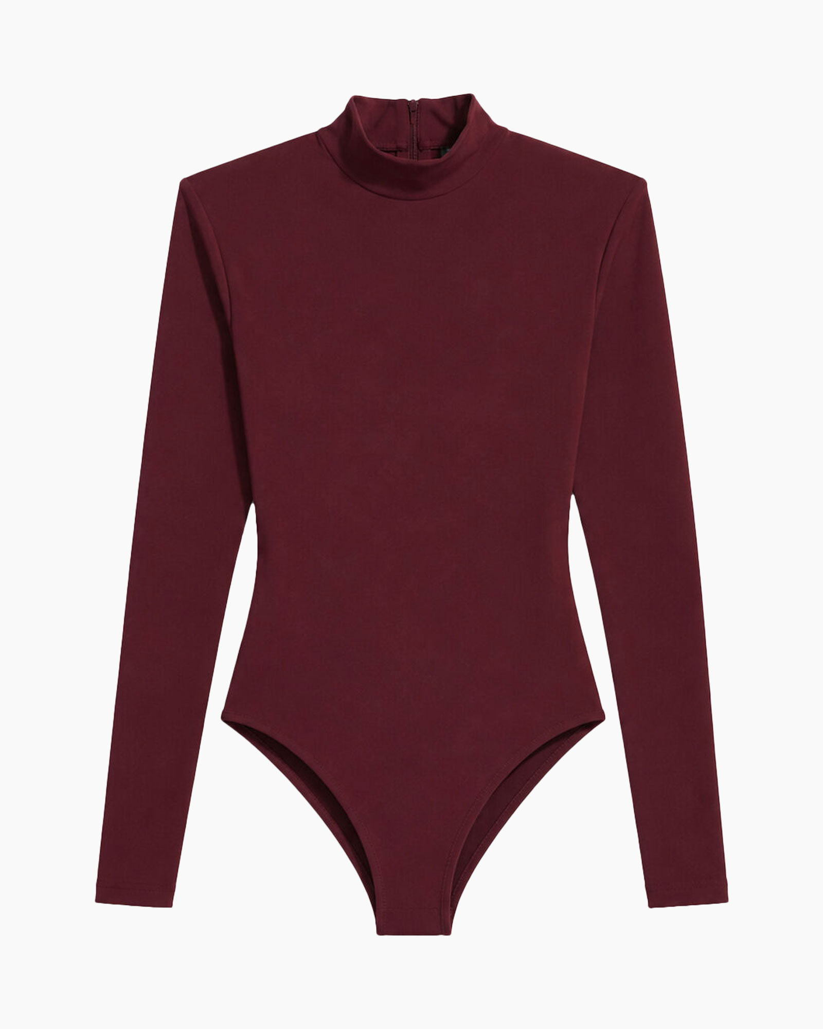 bodysuit, turtleneck, long-sleeve, burgundy, stretch knit