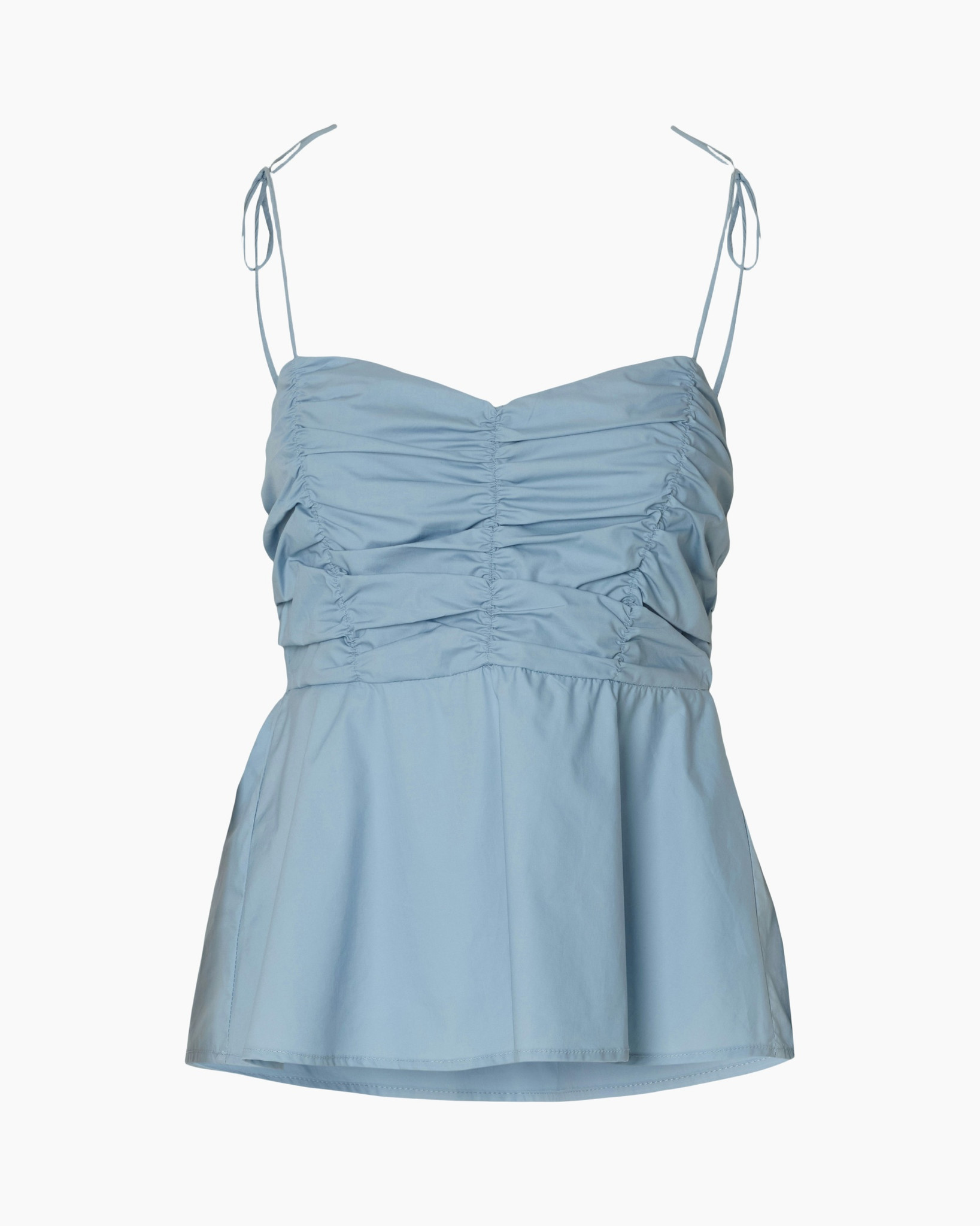 top, tank top, spaghetti straps, ruched bodice, peplum