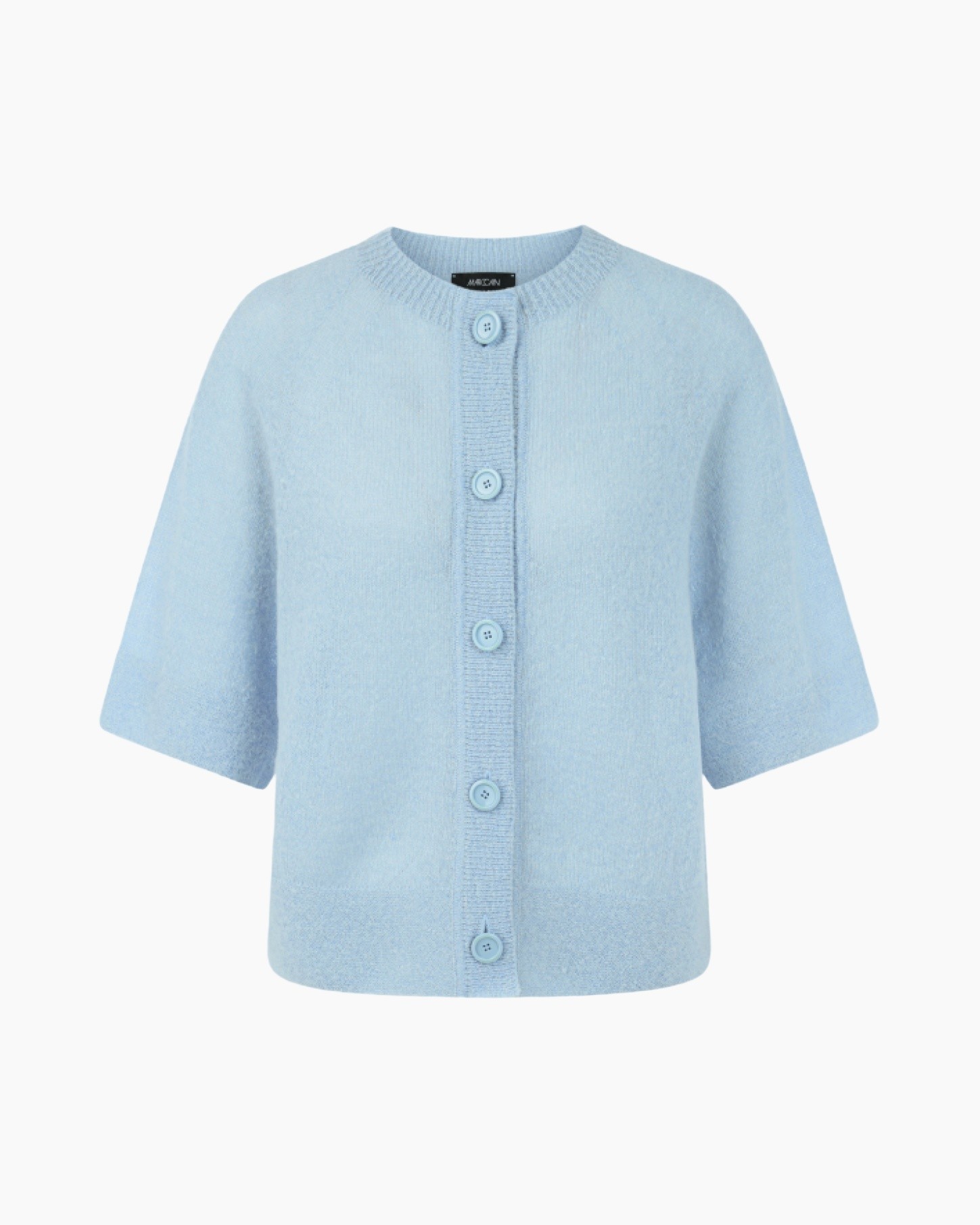cardigan, button-up, knit, light blue, short sleeves