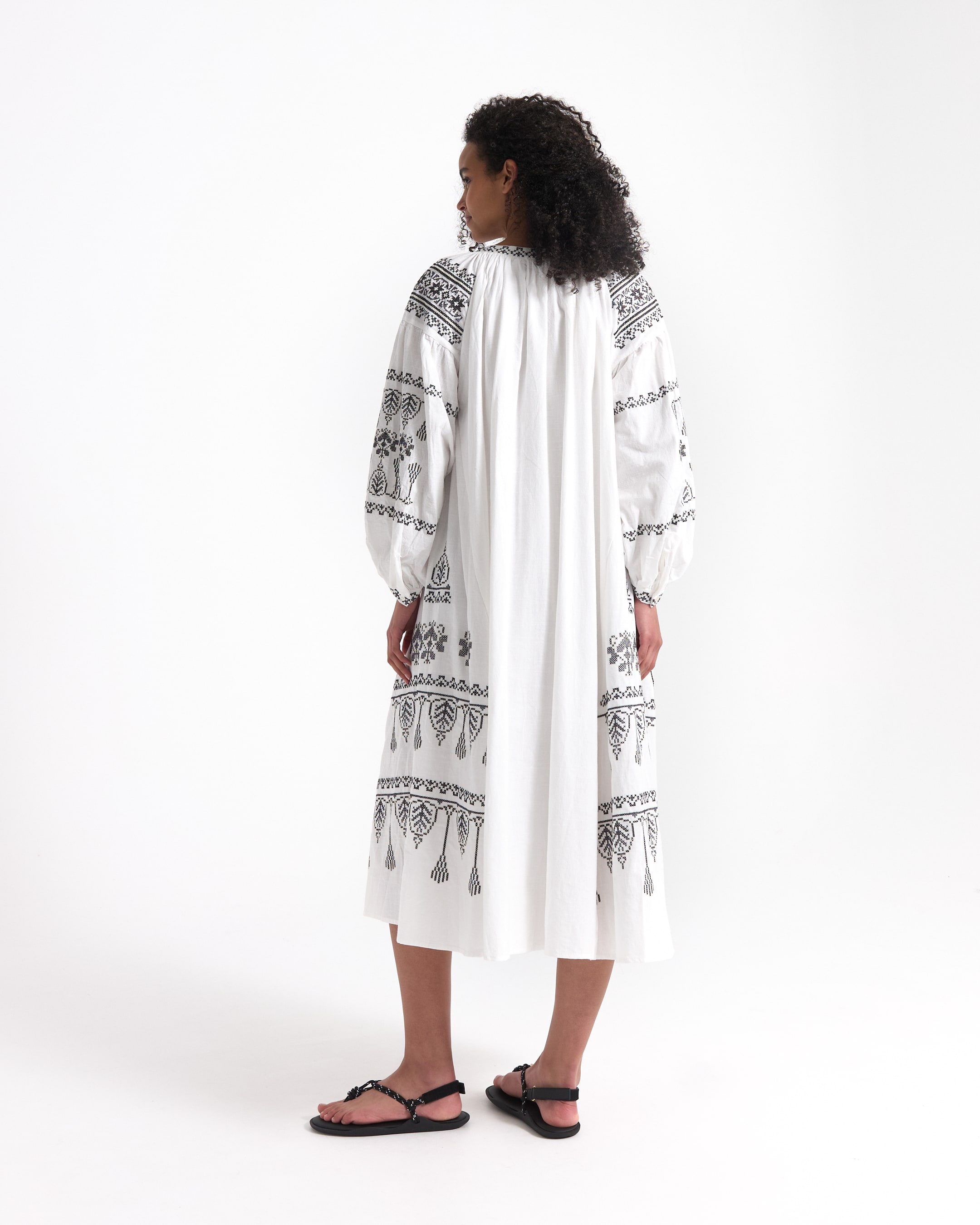 dress,  embroidered, linen, long, white