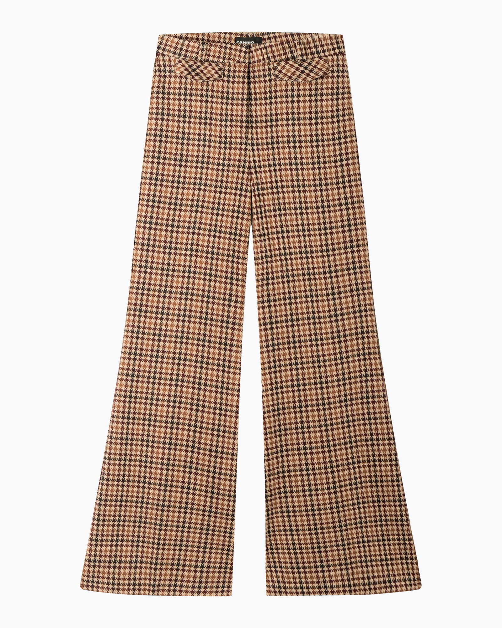 pants, trousers, brown, houndstooth, wide-leg
