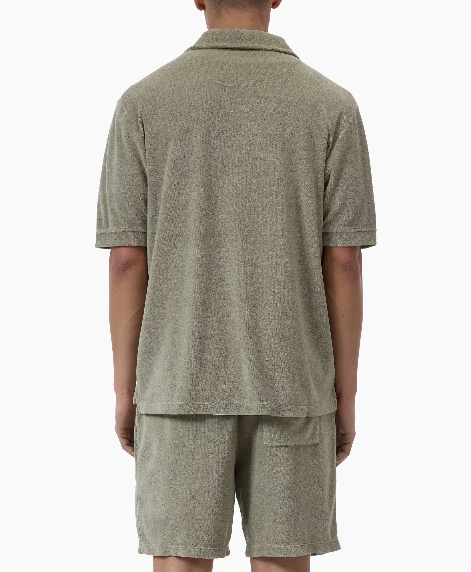 polo shirt, short sleeve, pocket, collared, olive green