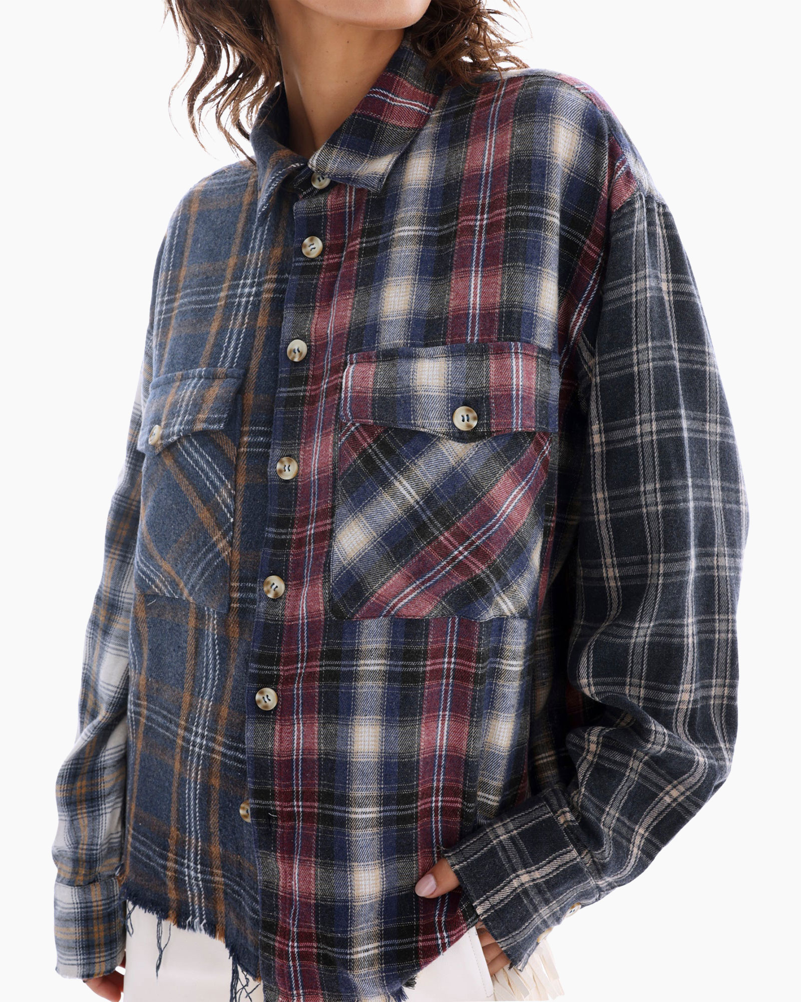 plaid shirt, flannel, long sleeve, button front, pocket