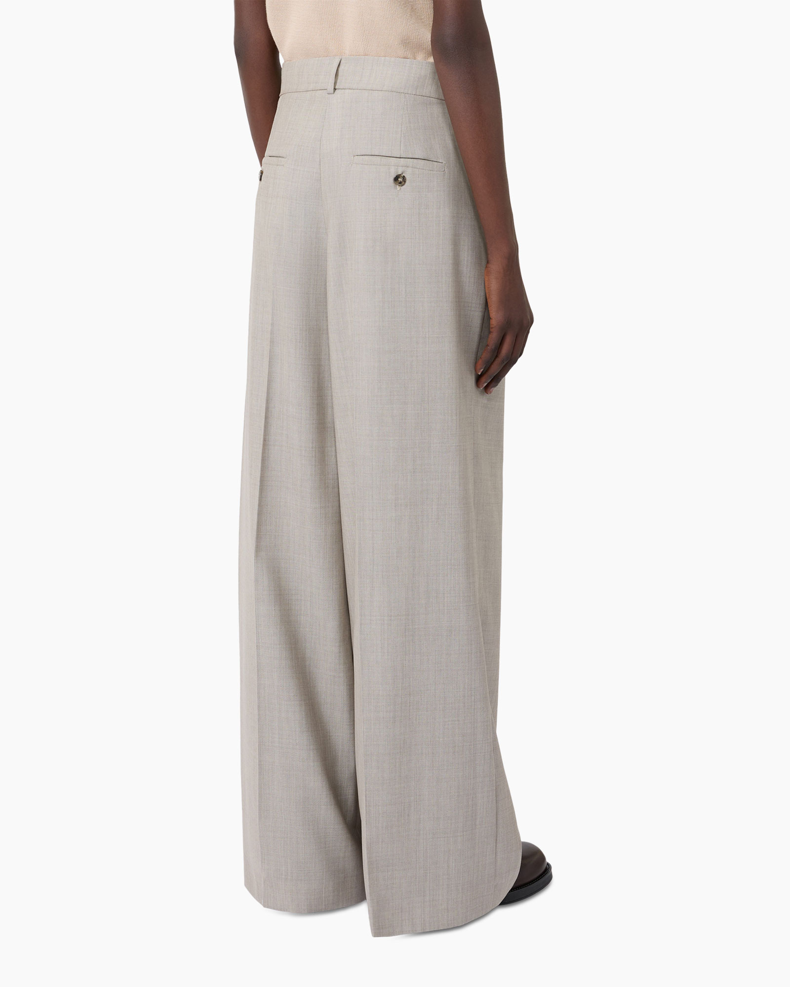 trousers, wide-leg, linen, beige, back-pocket