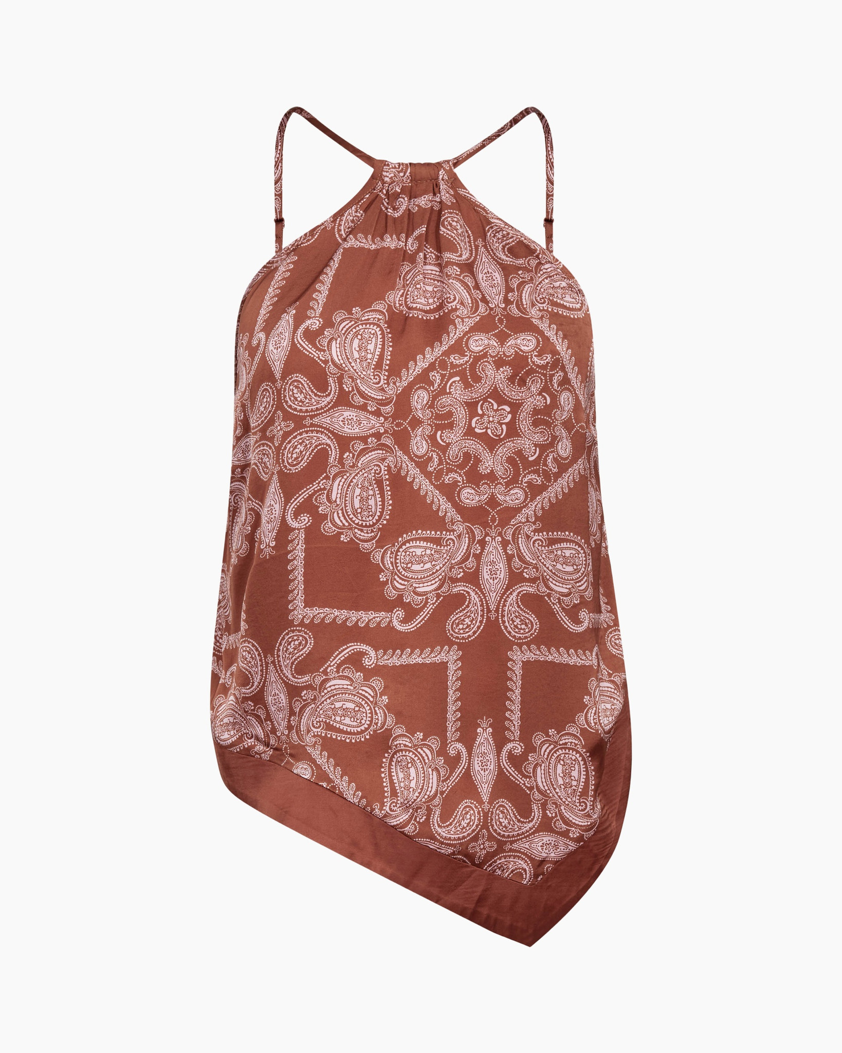 tank top, bandana print, paisley pattern, sleeveless, rust color