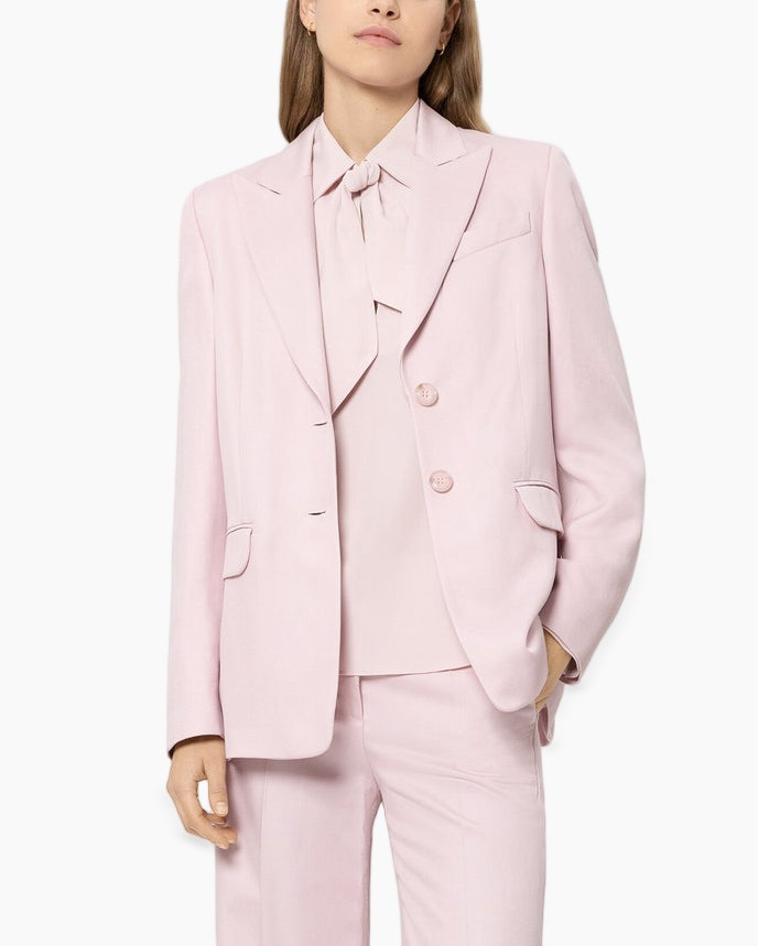 blazer, suit, pink, linen?, lapel?