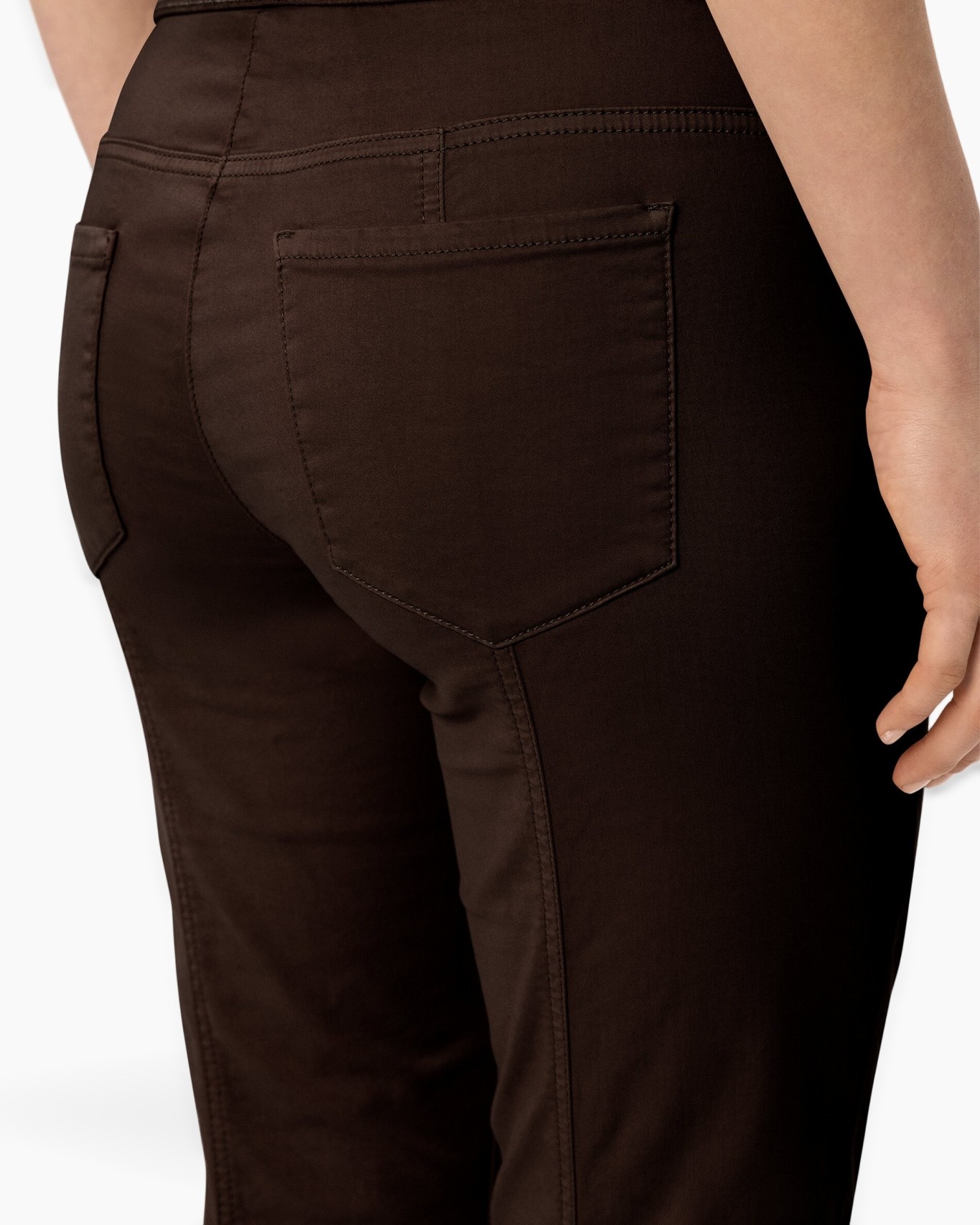 pants, back pocket, brown, slim fit, stitching detail