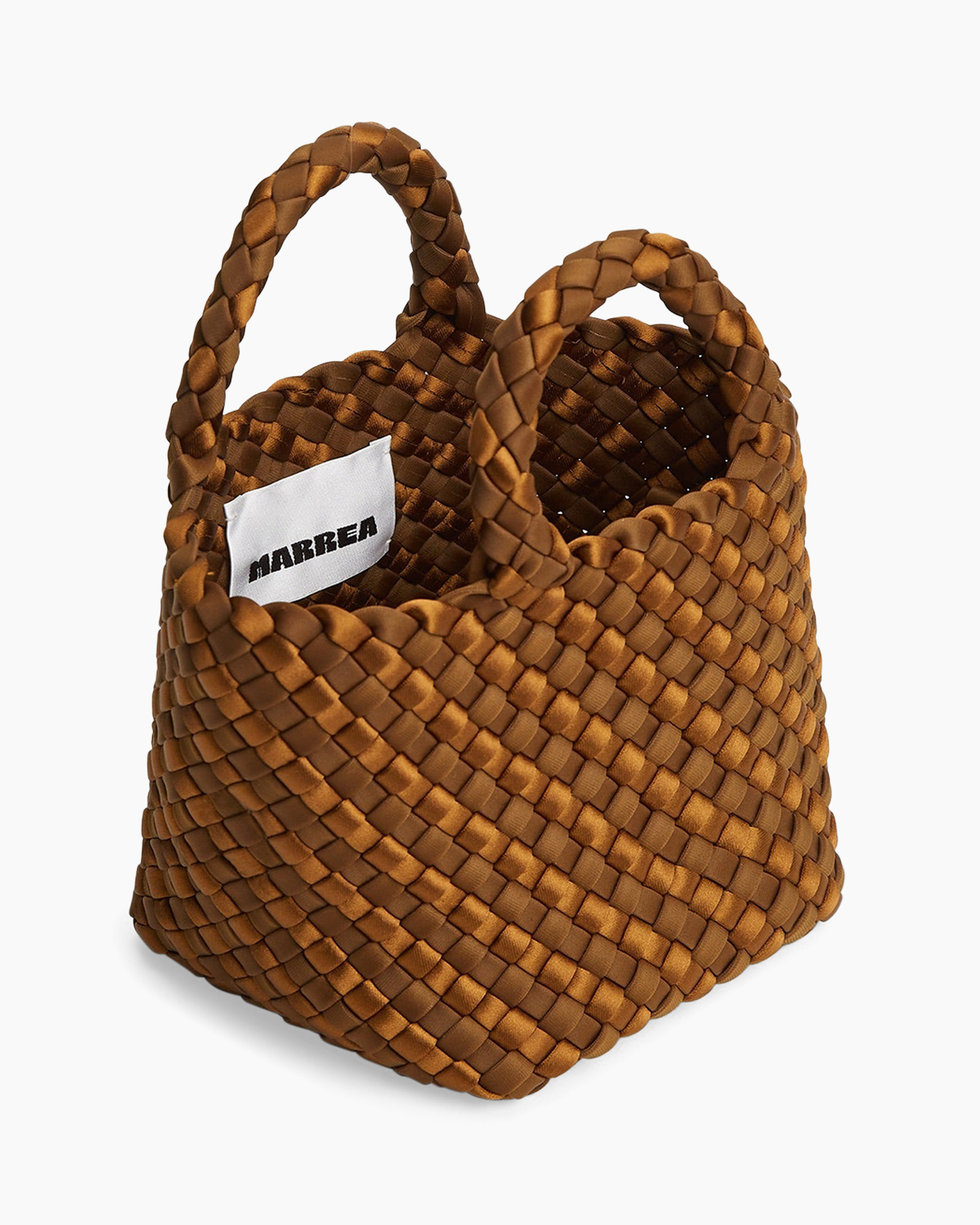 handbag, woven, brown, bucket, strap
