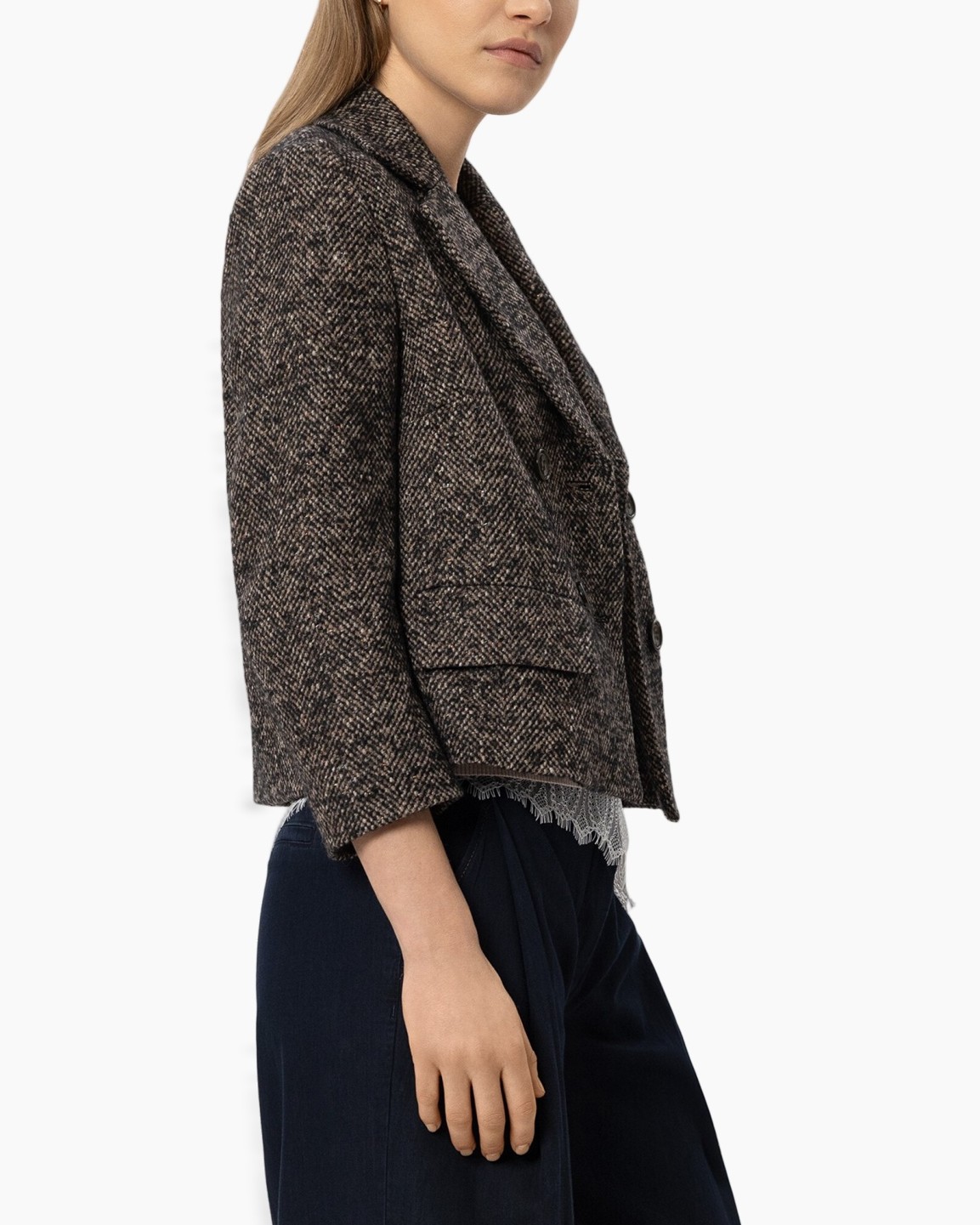 tweed jacket, blazer, brown, textured, long sleeves