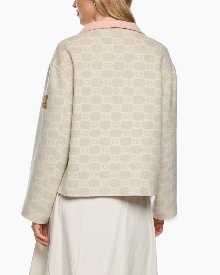 coat, jacket, patterned, pink collar, beige