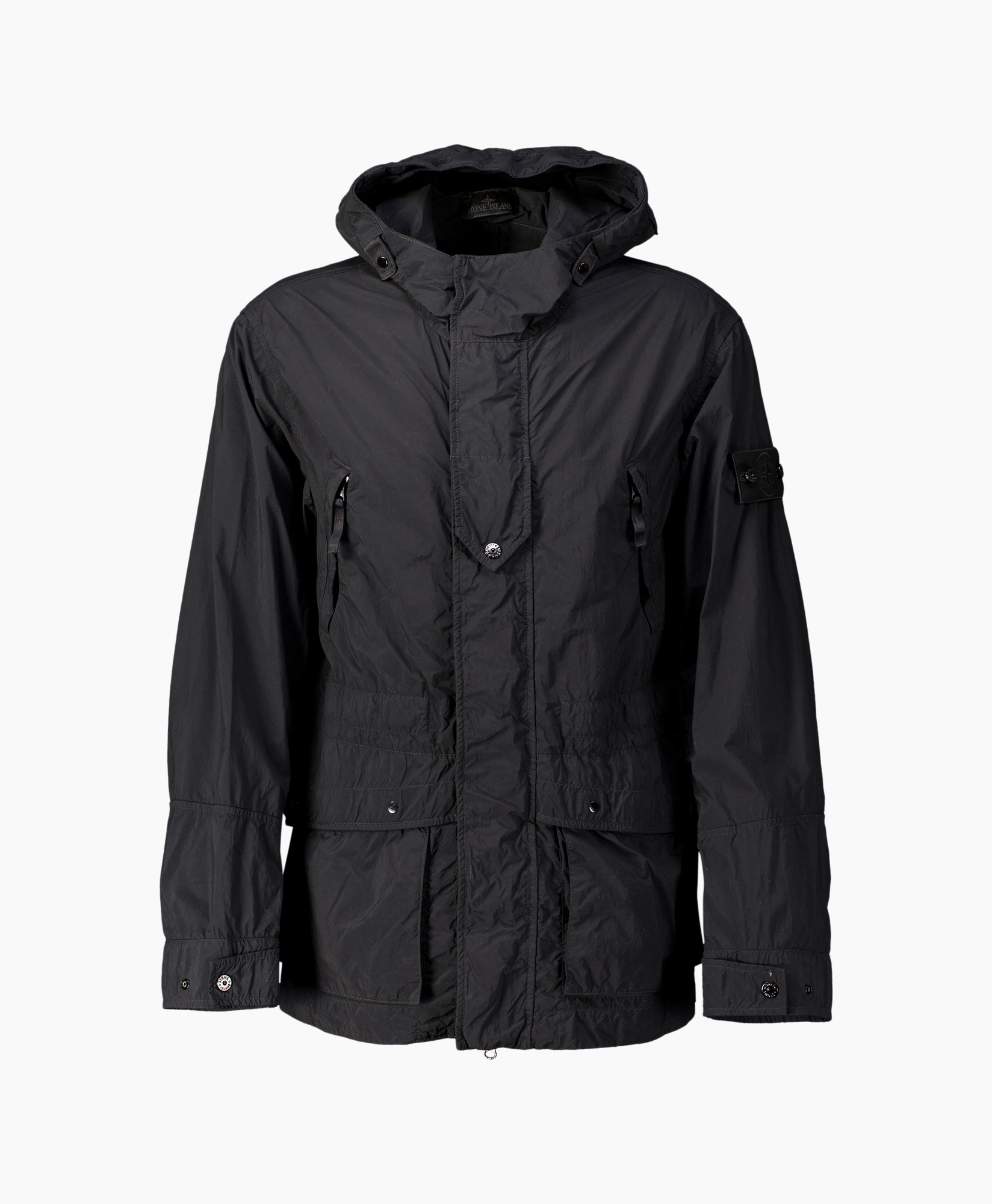 jacket, windbreaker, hooded, black, zippered pockets
