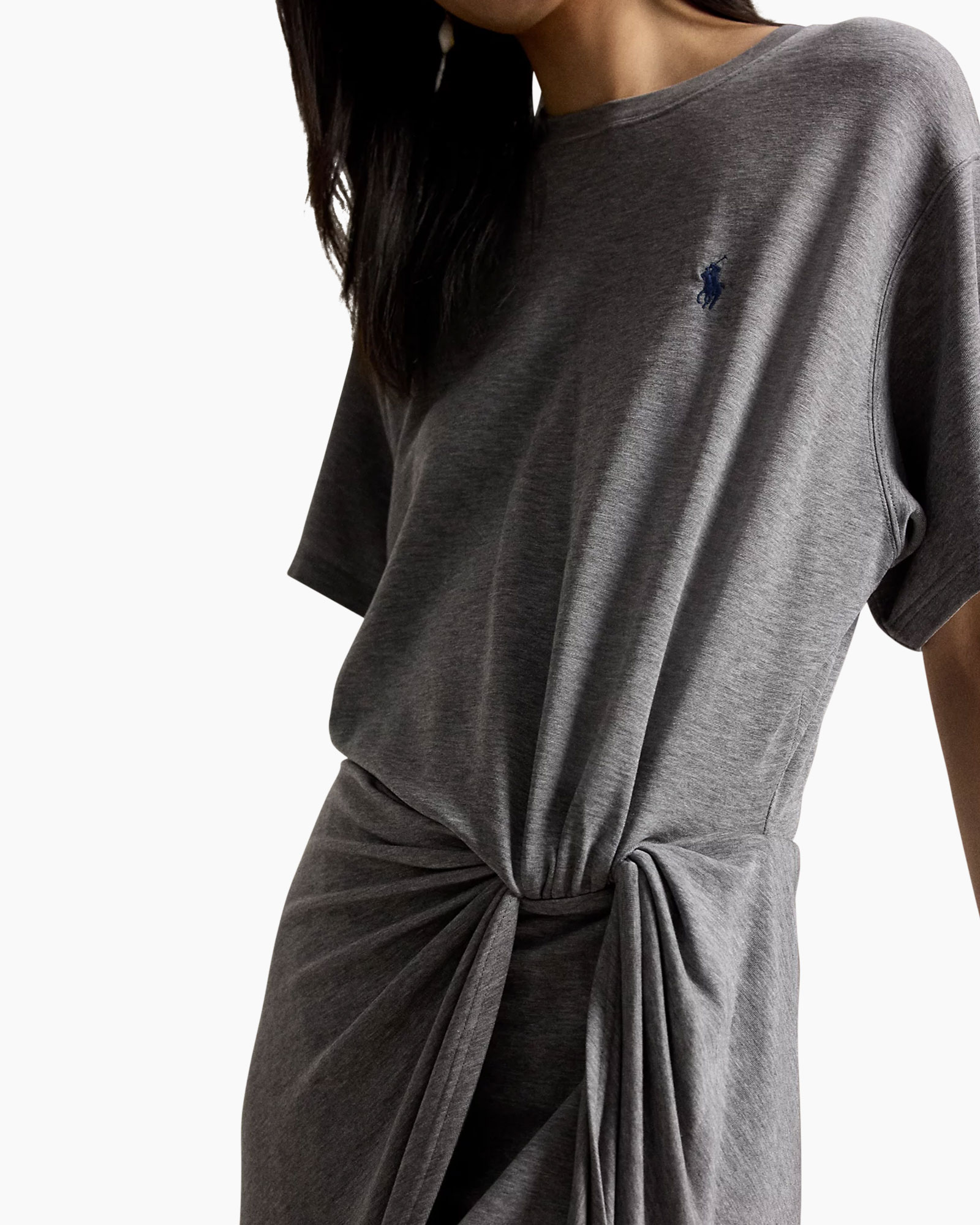 t-shirt, gray, knotted, short sleeve, casual