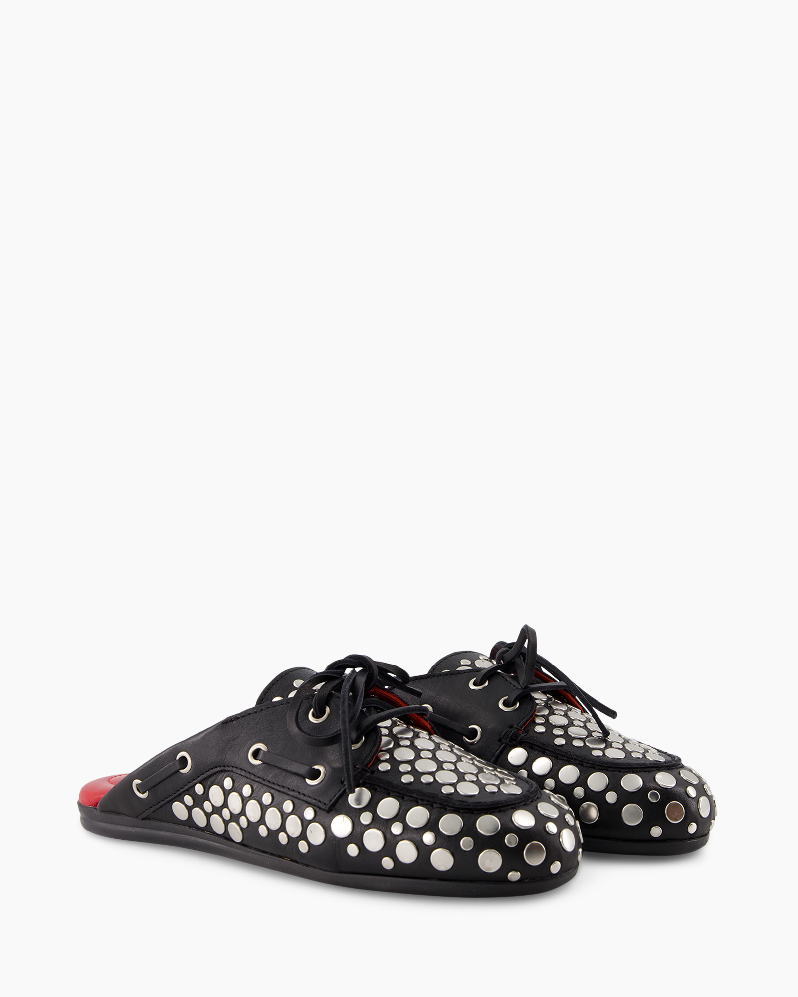 slipper, moccasin, black, studded, open-back