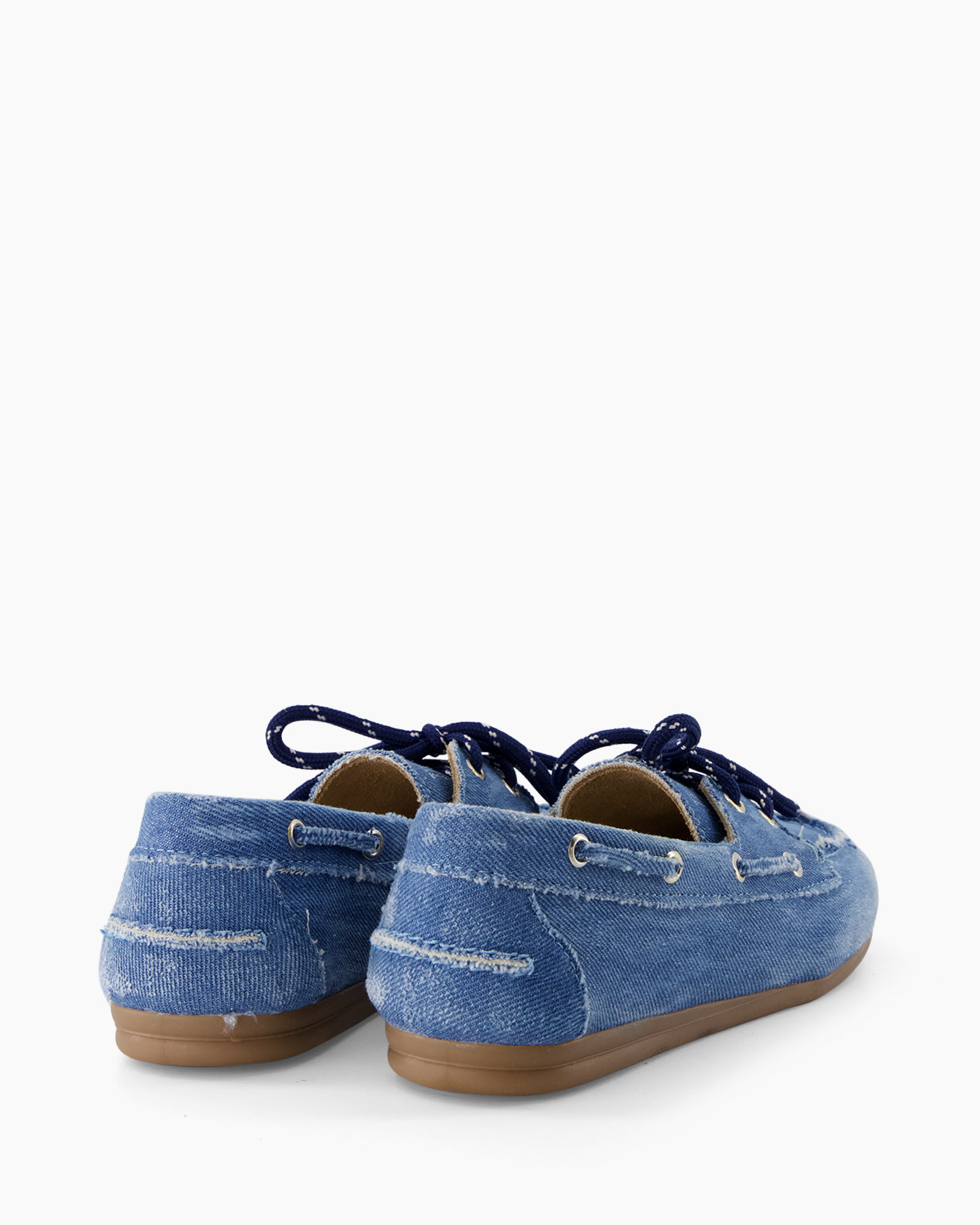 denim, boat shoes, blue, slip-on, l-accent stitches