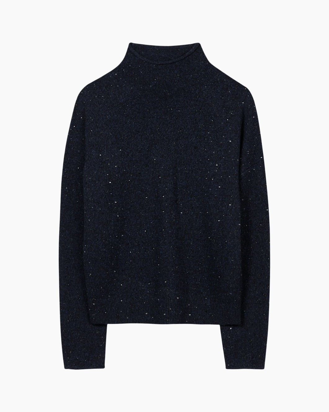 turtleneck, knit, navy, speckled, sweater