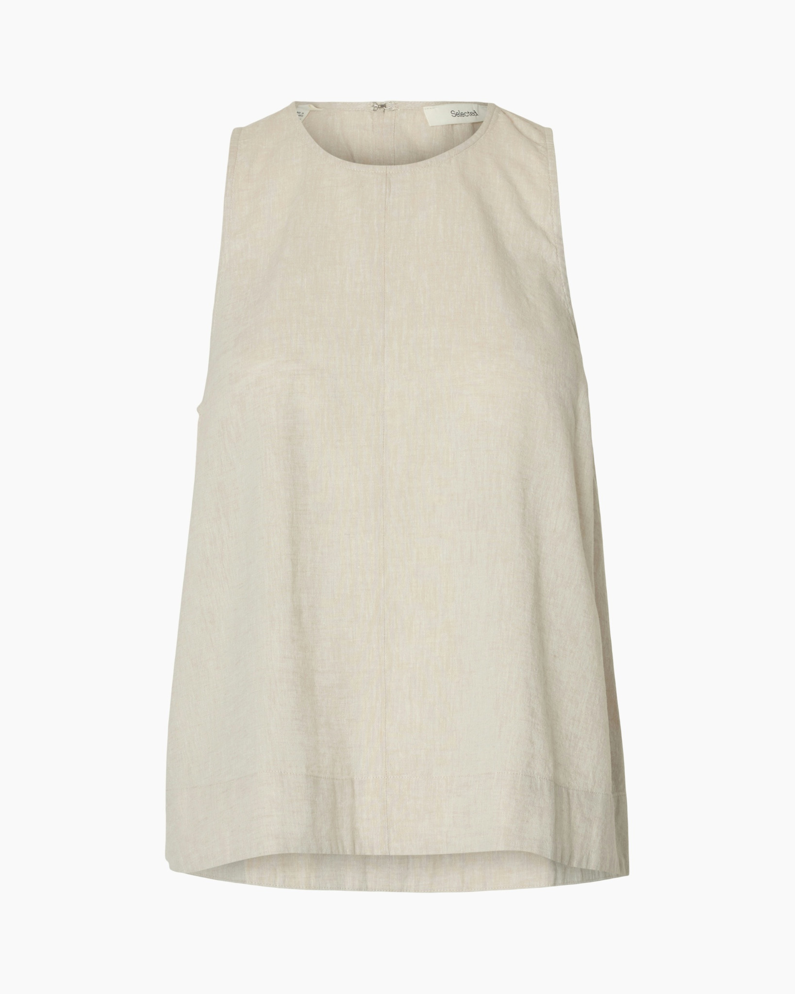linen, sleeveless, tank, beige, plain