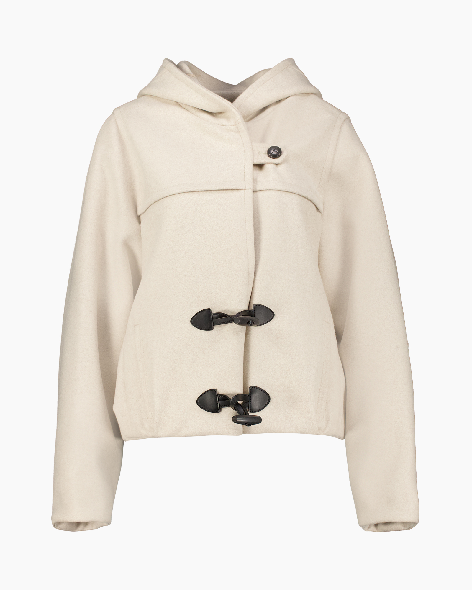 coat, duffle, hooded, beige, toggle