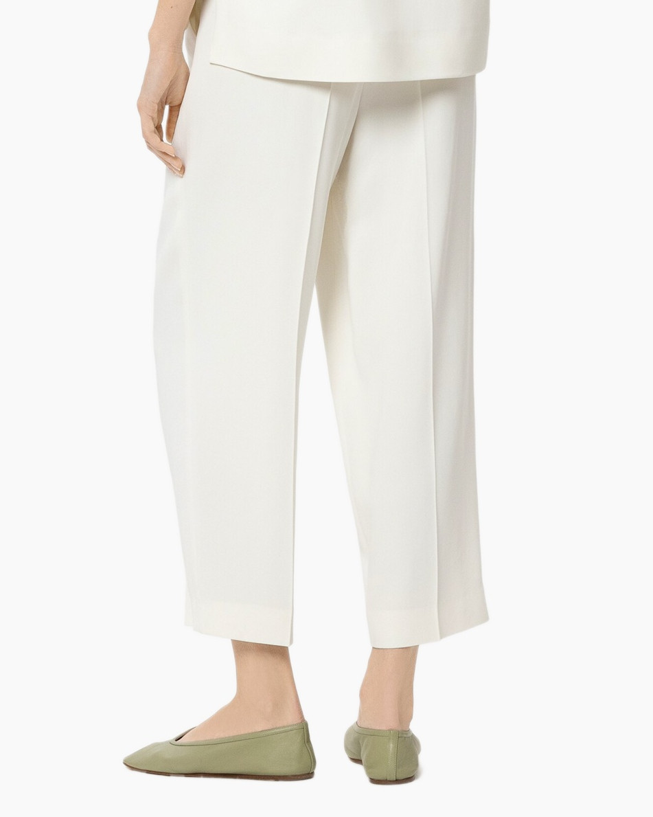 pants, crepe, white, ankle-length, slightly cropped