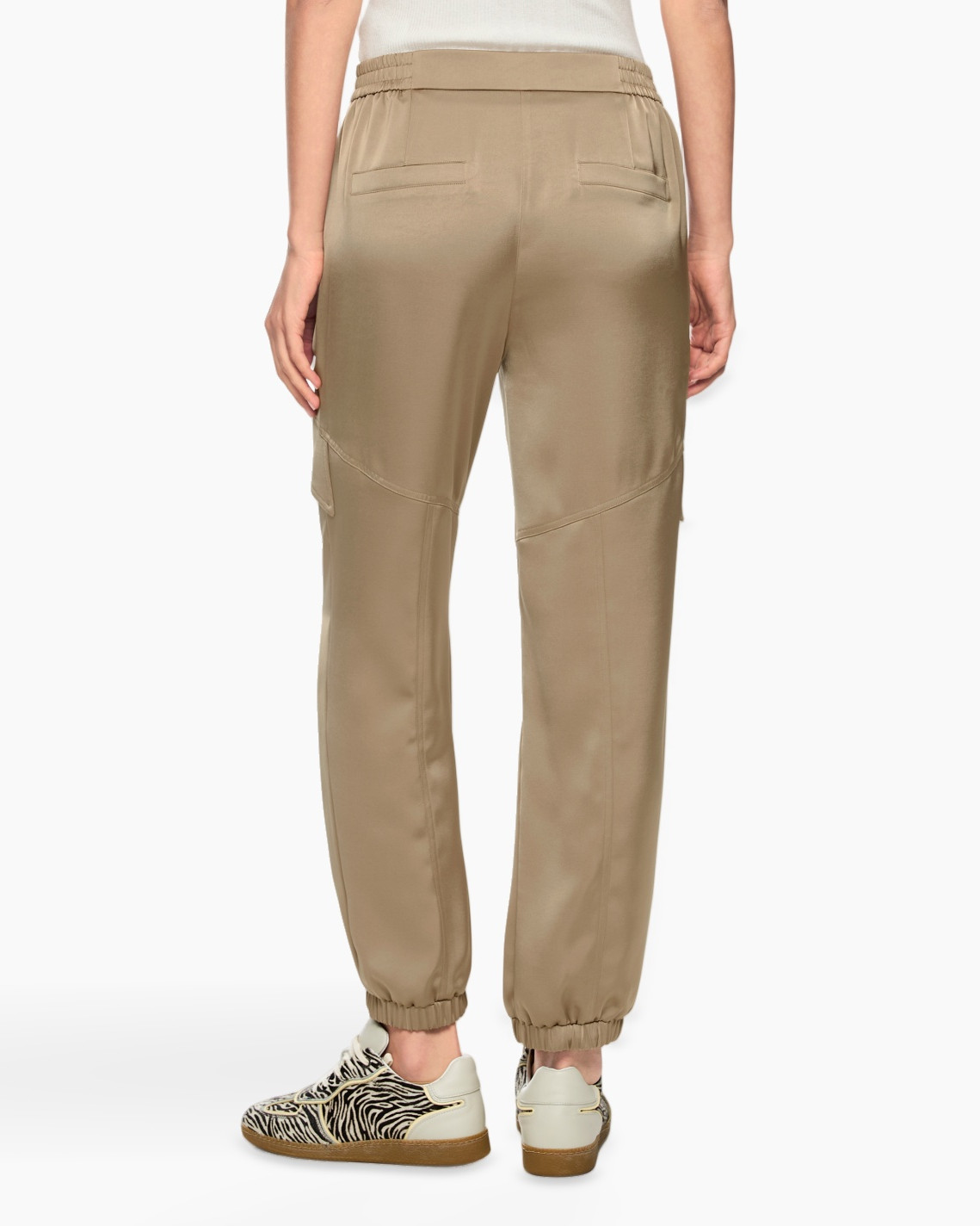 pants, tapered, elastic-back, pocket, beige