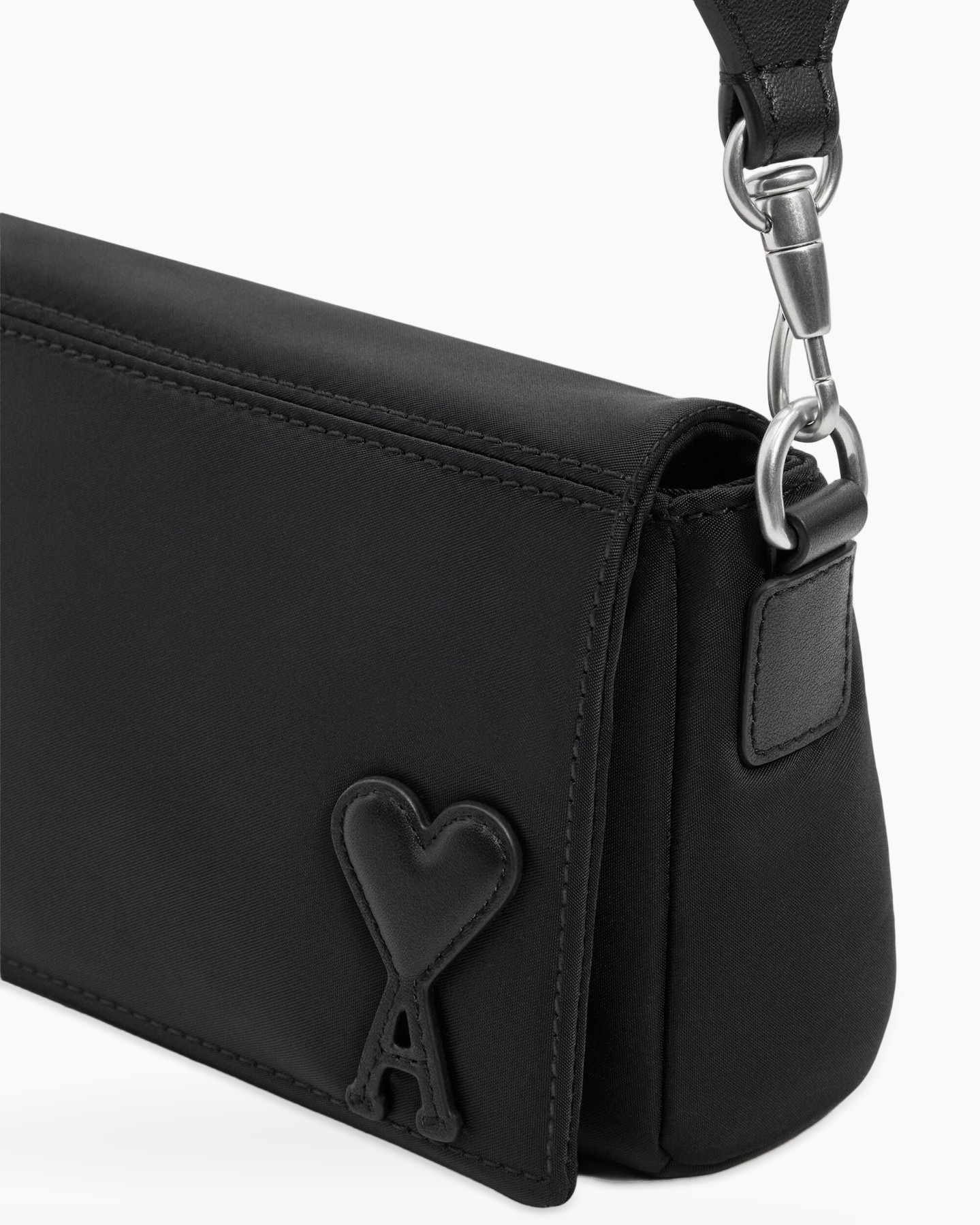 handbag, crossbody, black, heart appliqué, metal hardware