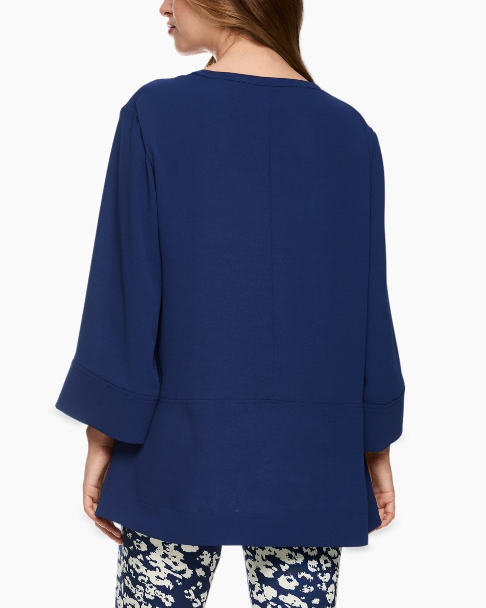 blouse, long sleeve, v-neck, solid color, blue