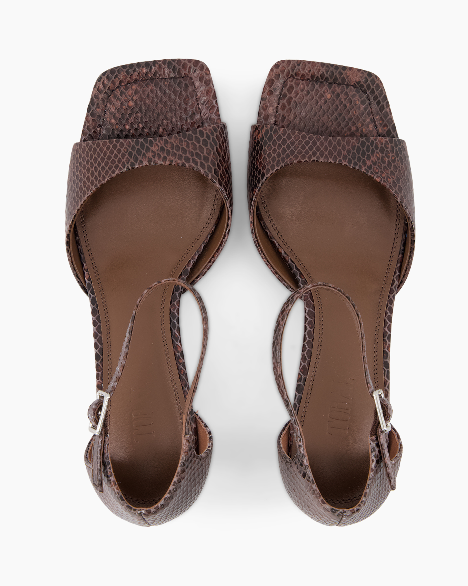 sandals, open-toe, ankle-strap, brown, snakeskin