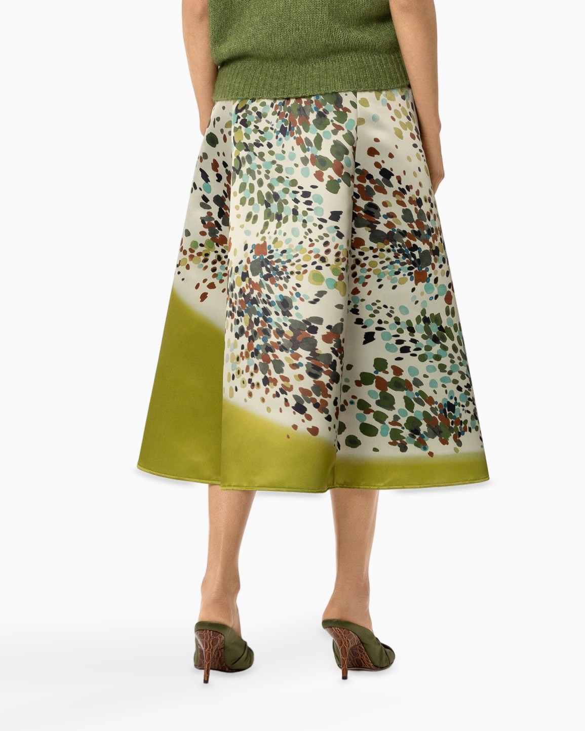 skirt, mid-length, floral-pattern, green, polyester