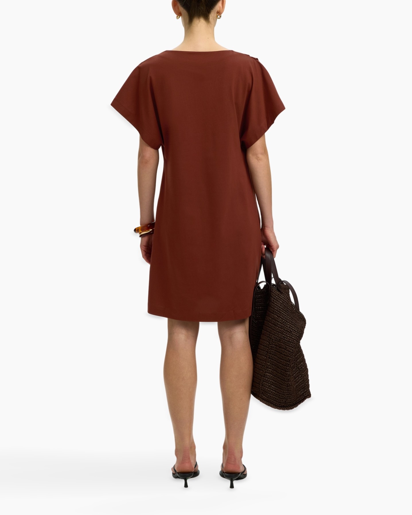 dress, short-sleeve, rust, linen-looking, minimalist