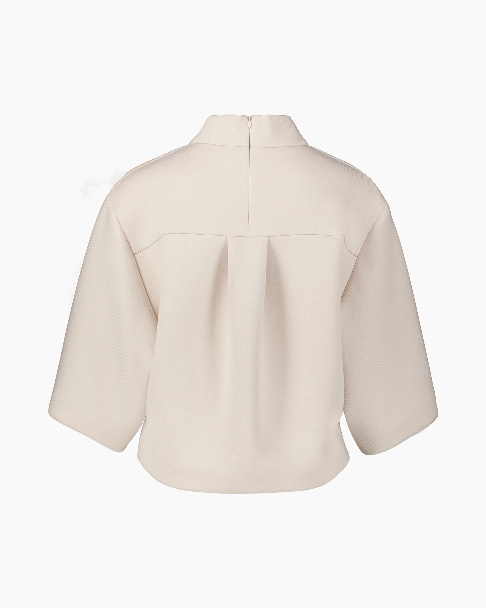 blouse, pleated, high neck, wide sleeves, beige