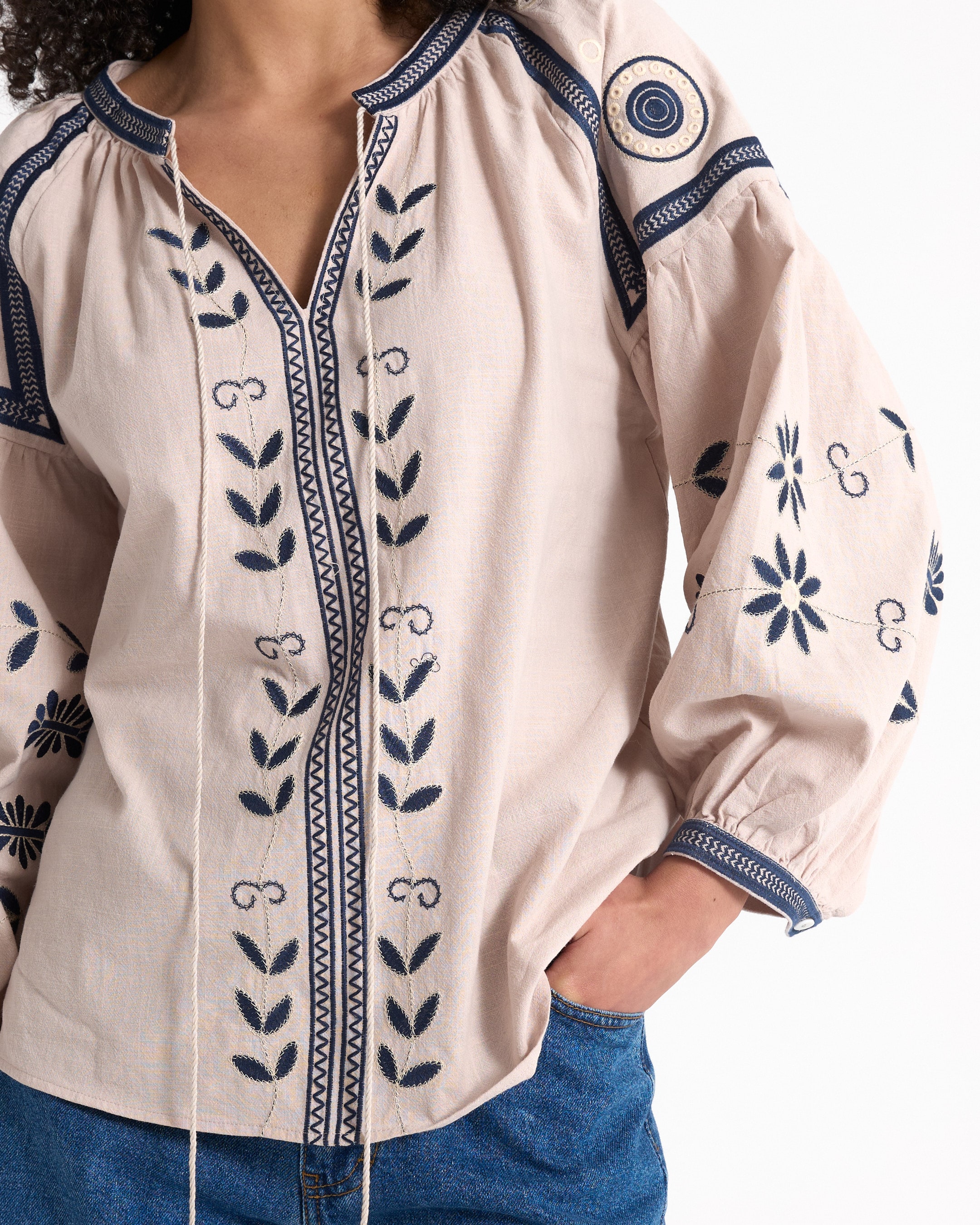 embroidery, blouse, peasant, linen, blue embroidery