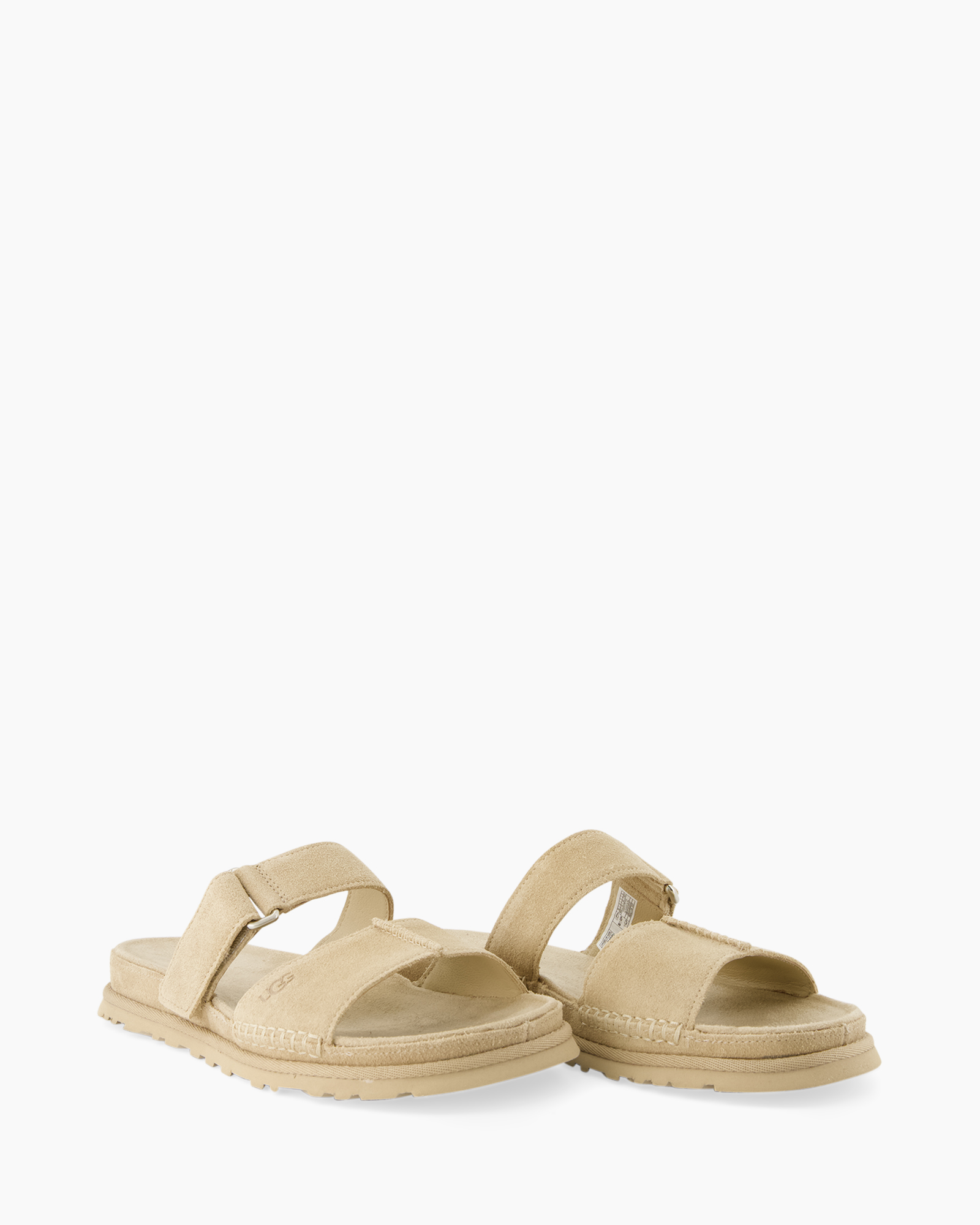 sandals, two-strap, beige, suede, flat-sole
