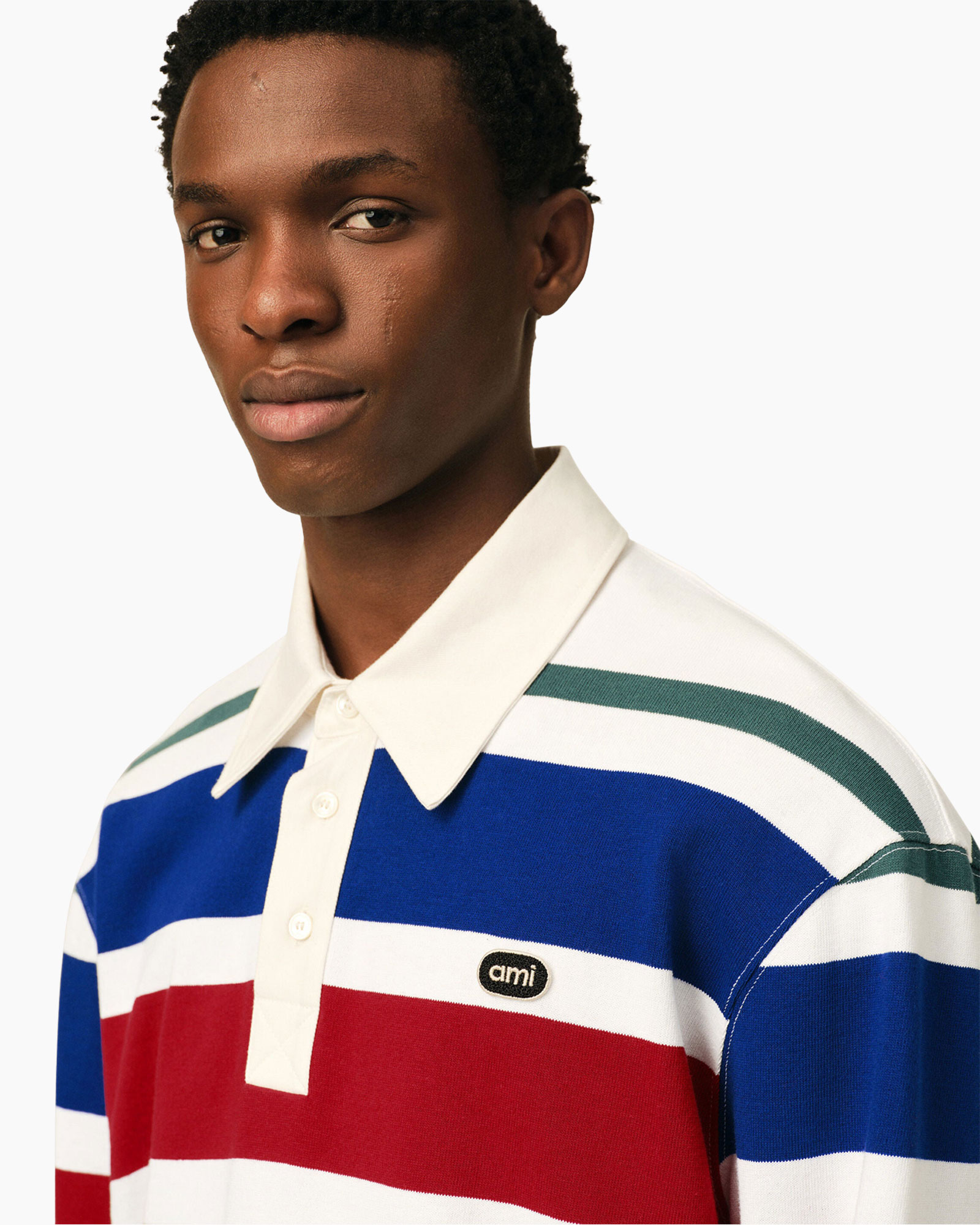 striped polo, colorful stripes, polo shirt, collared shirt, ami label
