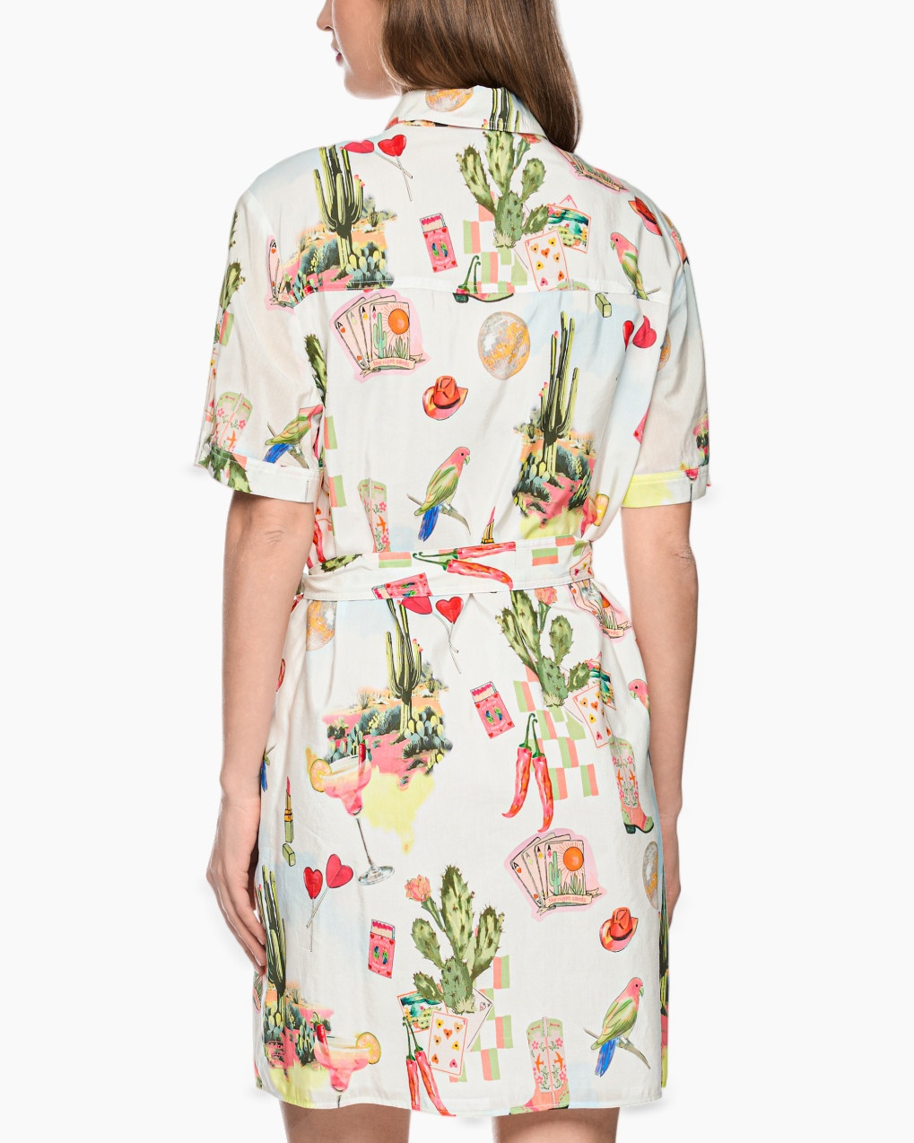 shirt dress, printed dress, short sleeve, collared, belted waist