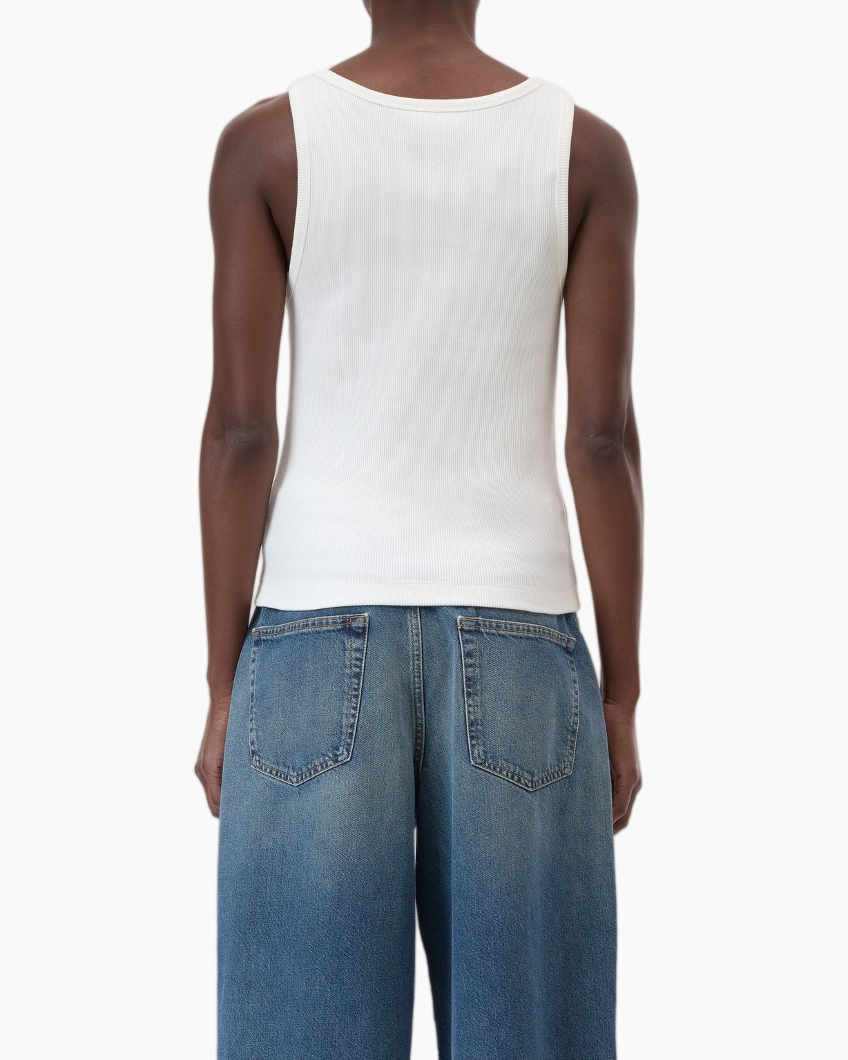 tank top, white, sleeveless, ribbed, women