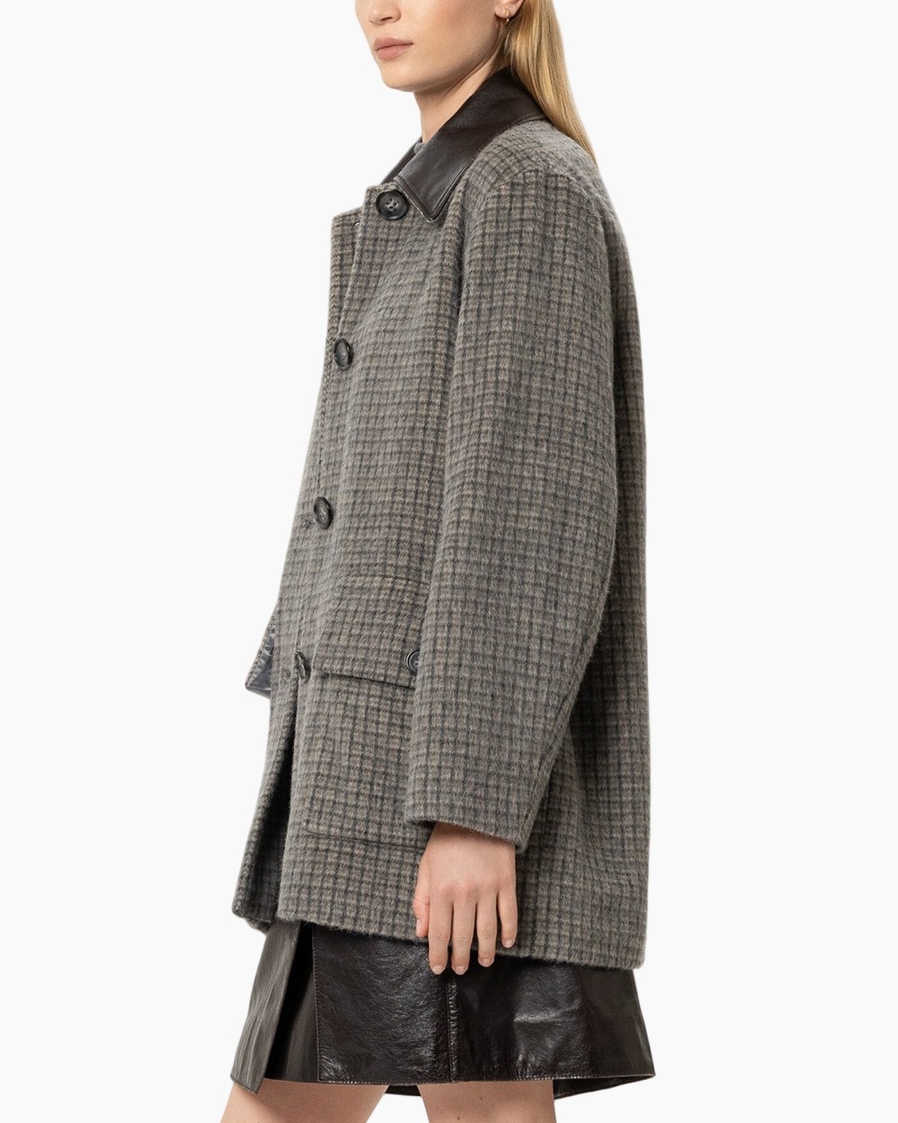 coat, plaid, oversized, buttoned, collar