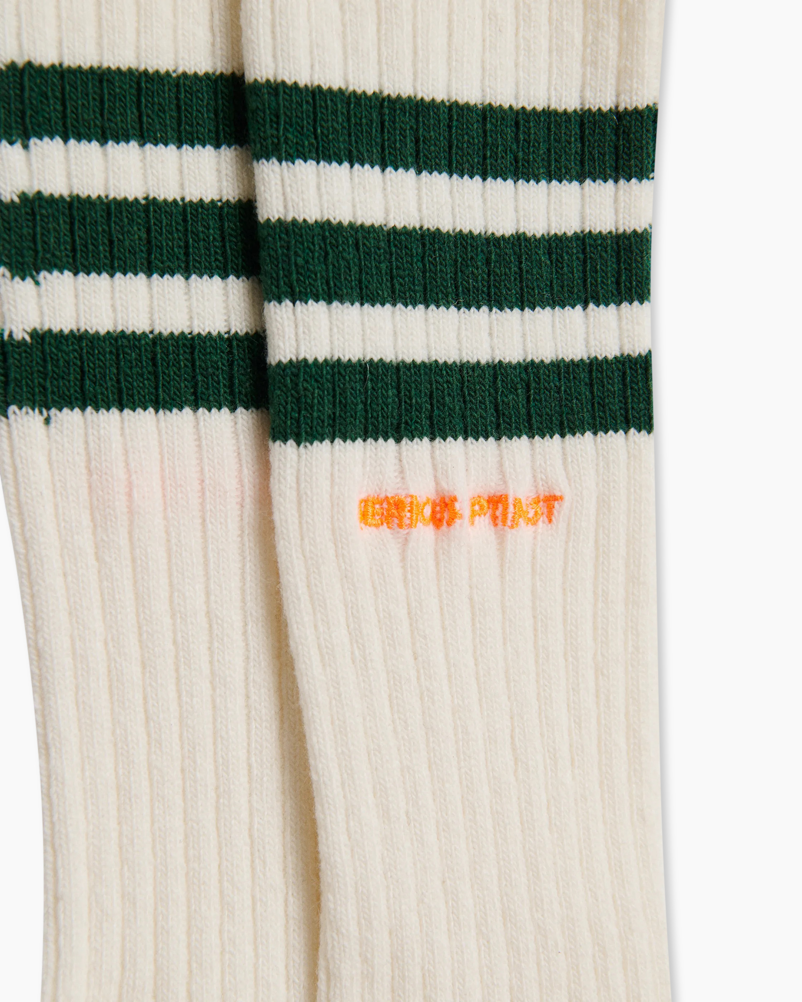 socks, crew socks, knee-high?, stripe, white/green stripes