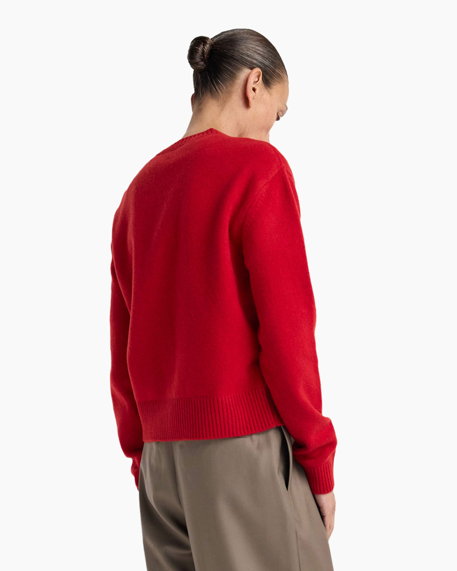 cardigan, red, button-up, ribbed hem, long-sleeve