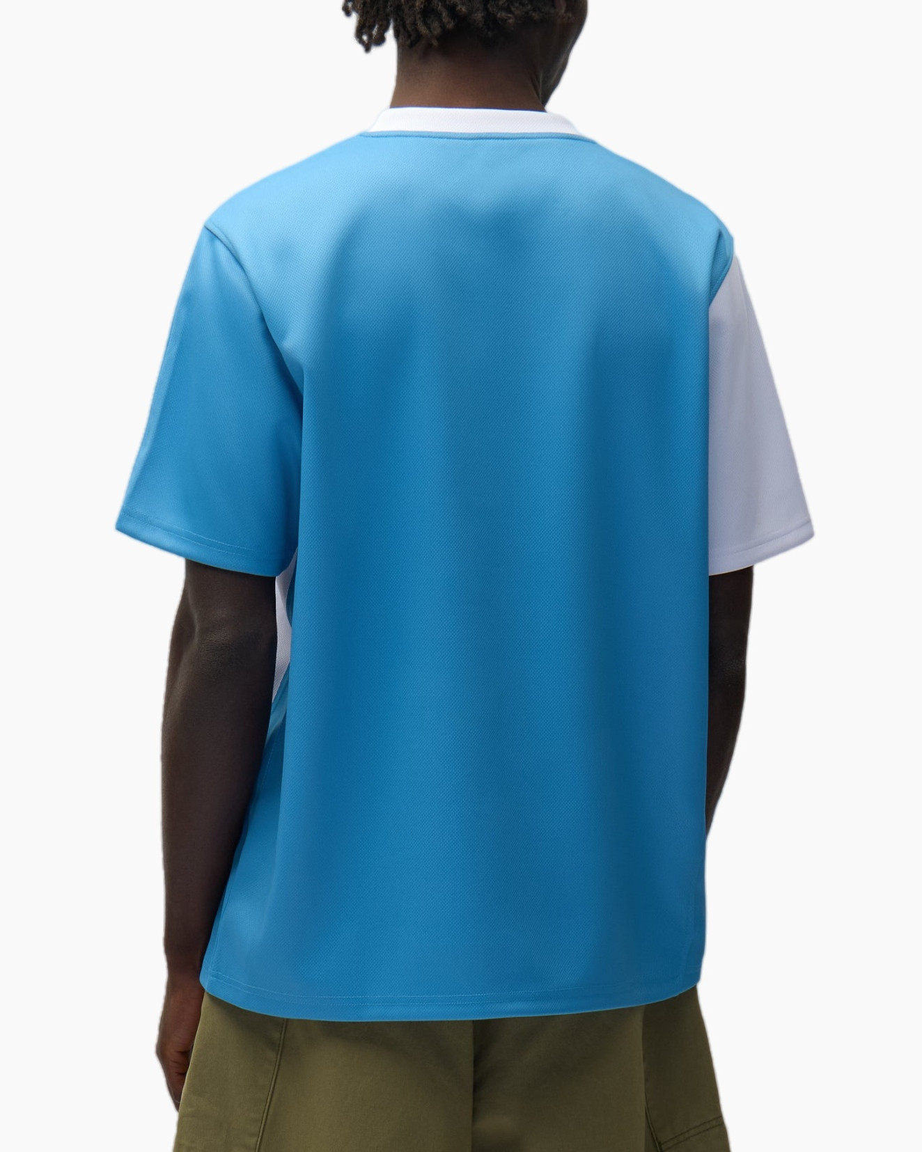 t-shirt, short sleeve, graphic, blue white, patch logo