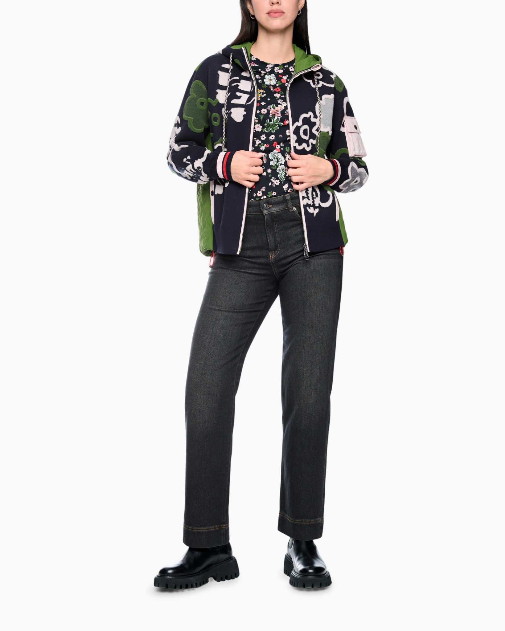 hoodie, jacket, denim, pants, boots