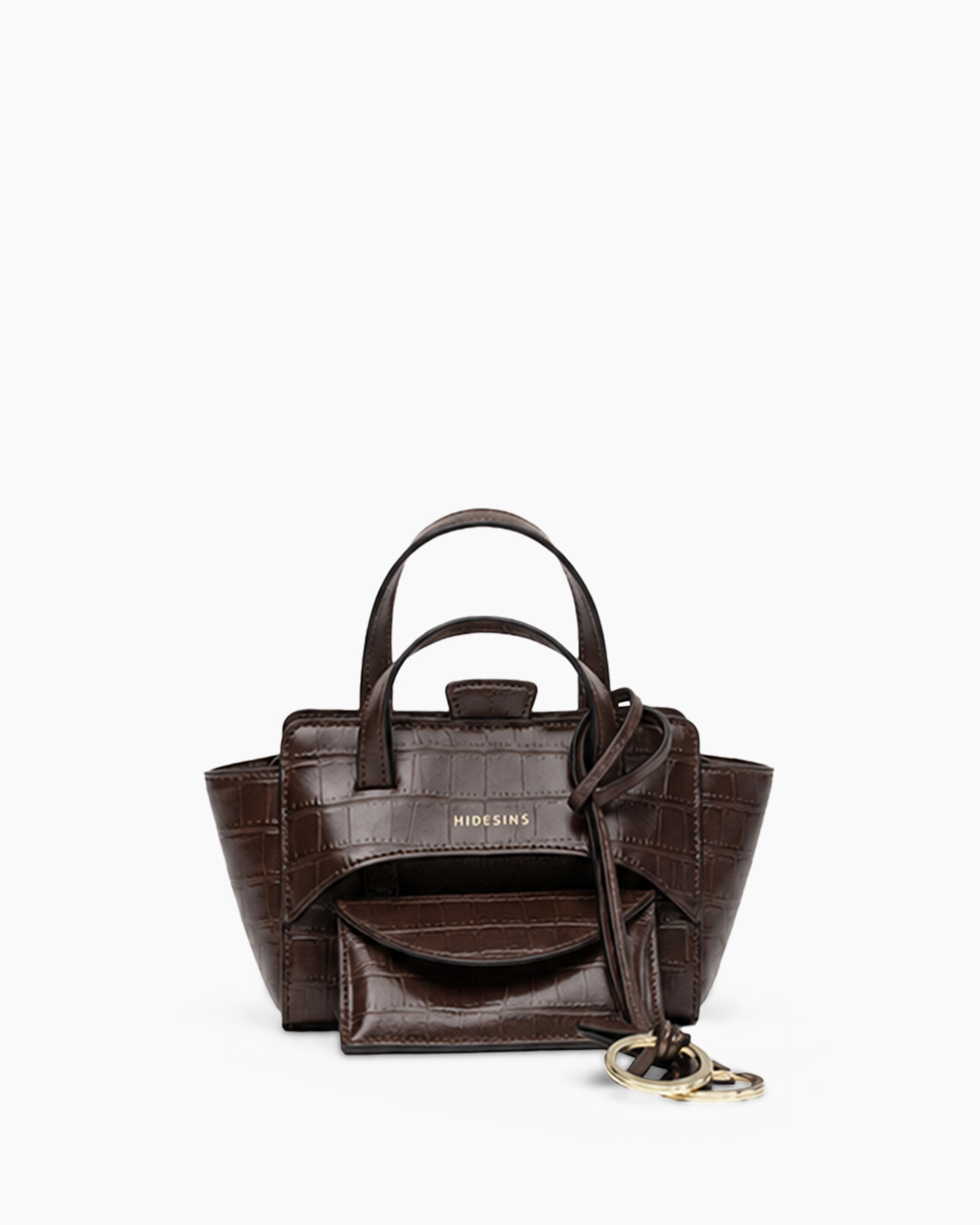 handbag, brown, croco-embossed, mini bag, crossbody strap
