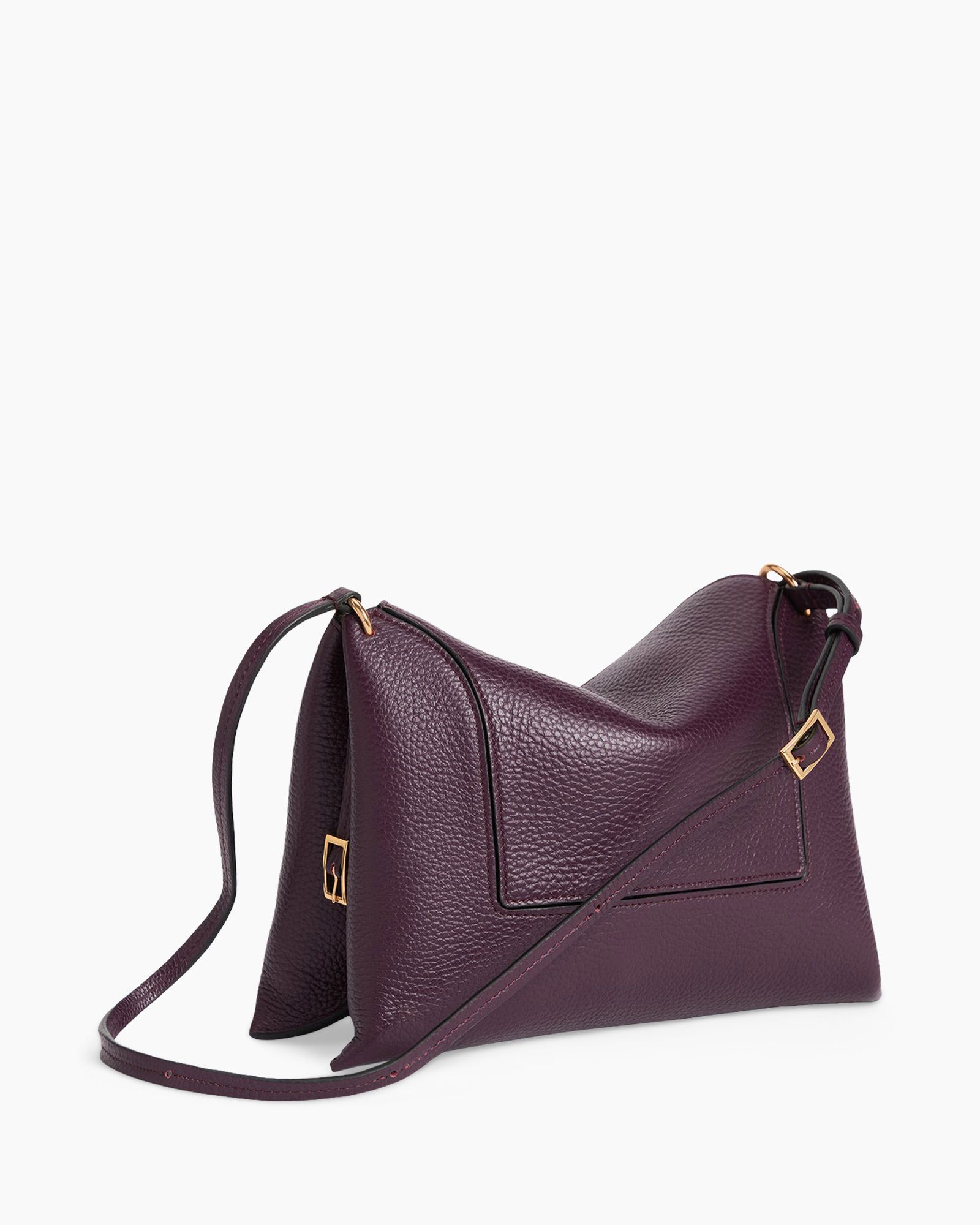 handbag, crossbody, pebbled leather, purple, gold hardware