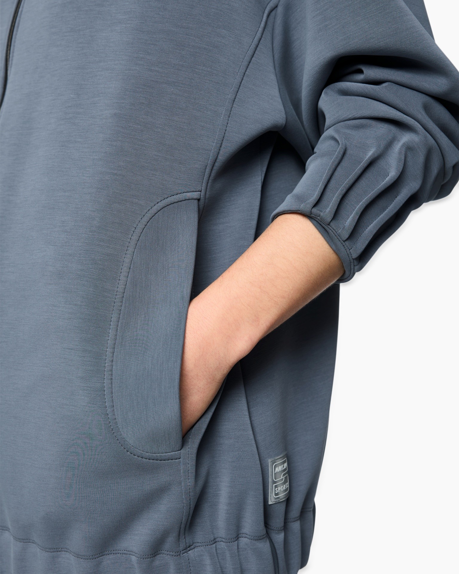 hoodie, pocket, long sleeve, slim fit, blue-gray