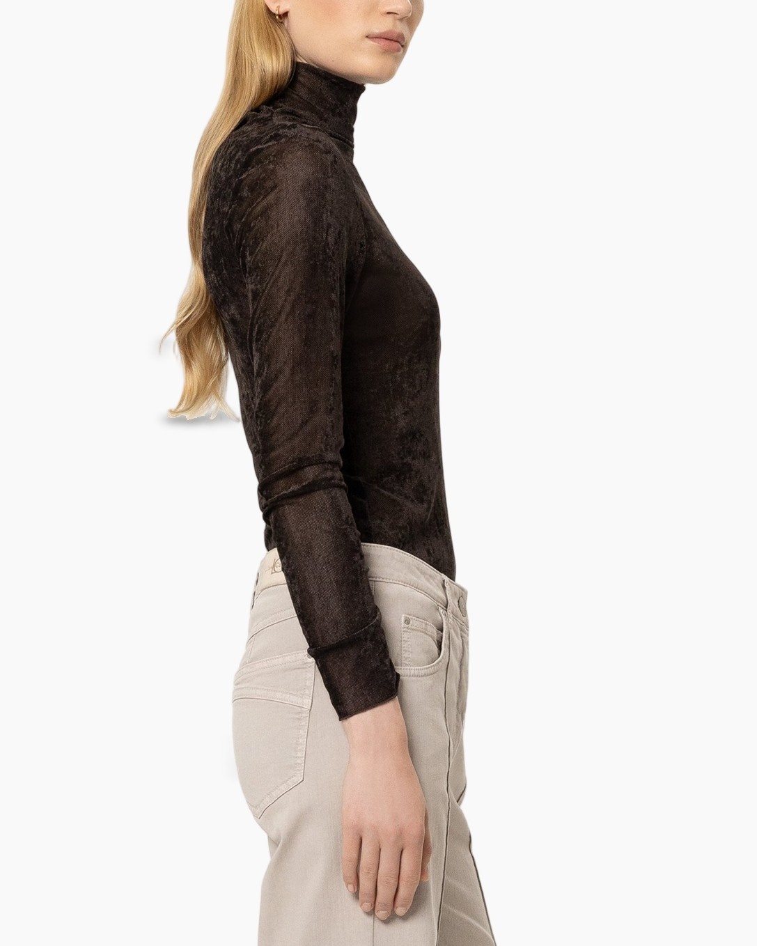 turtleneck, black, sheer, long-sleeve, top